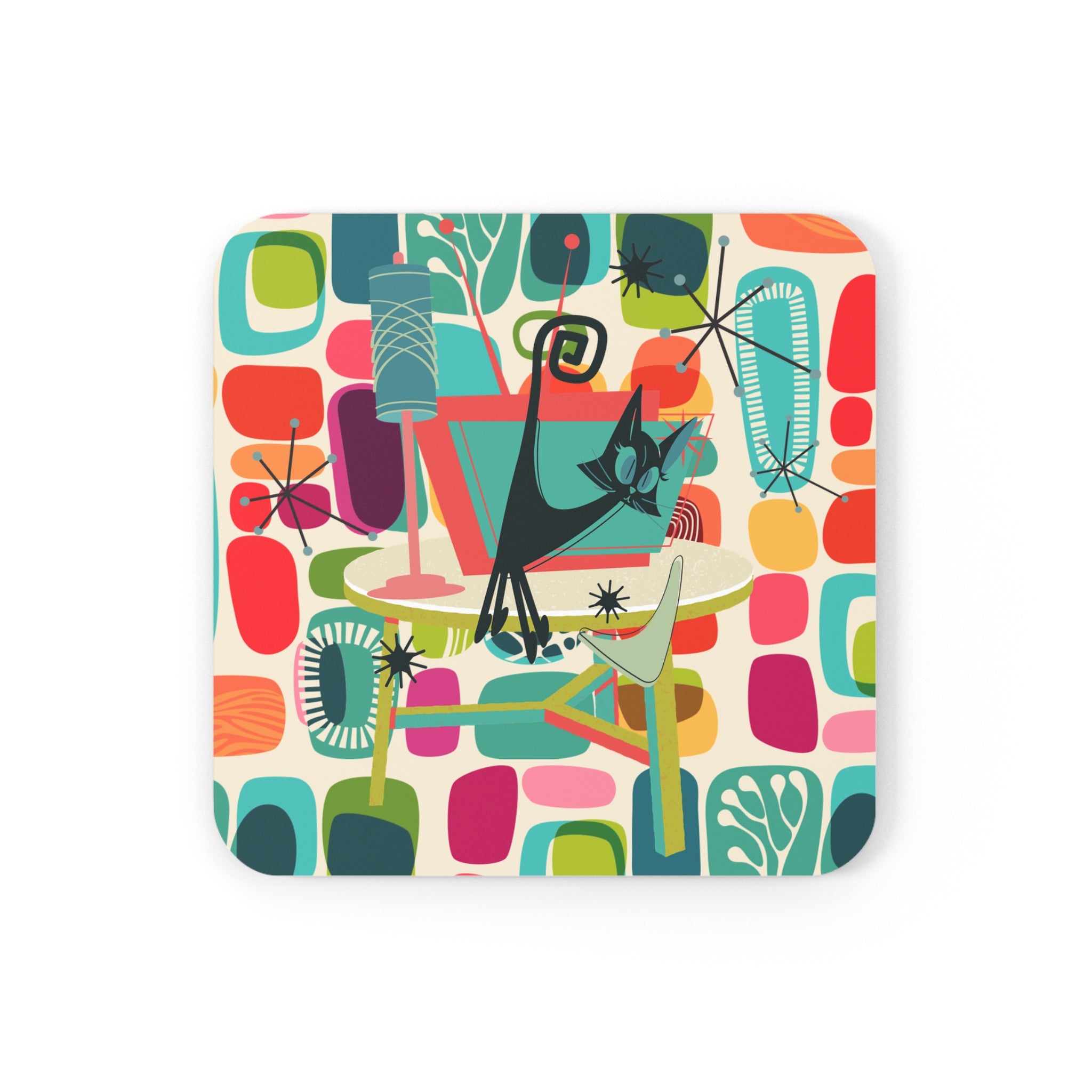 Mid Century Modern Amoeba Pattern, MCM Retro Party Corkwood Coaster Set - Mid Century Modern Gal