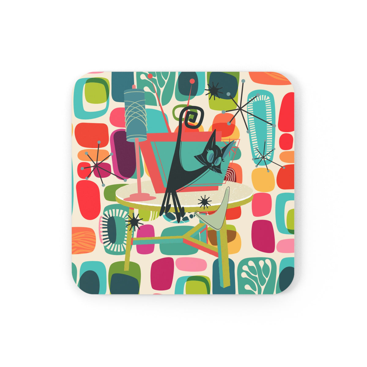 Mid Century Modern Amoeba Pattern, MCM Retro Party Corkwood Coaster Set - Mid Century Modern Gal