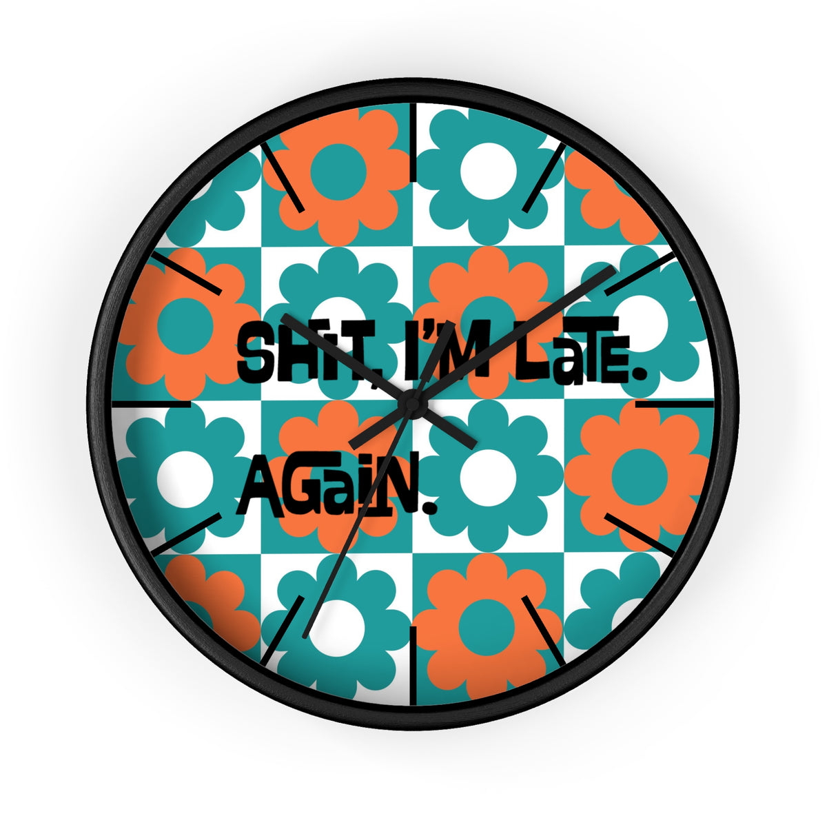 Retro Flower Clock, Funny I'm Late, Flower Power 70s Style Round Wall Clock - Mid Century Modern Gal
