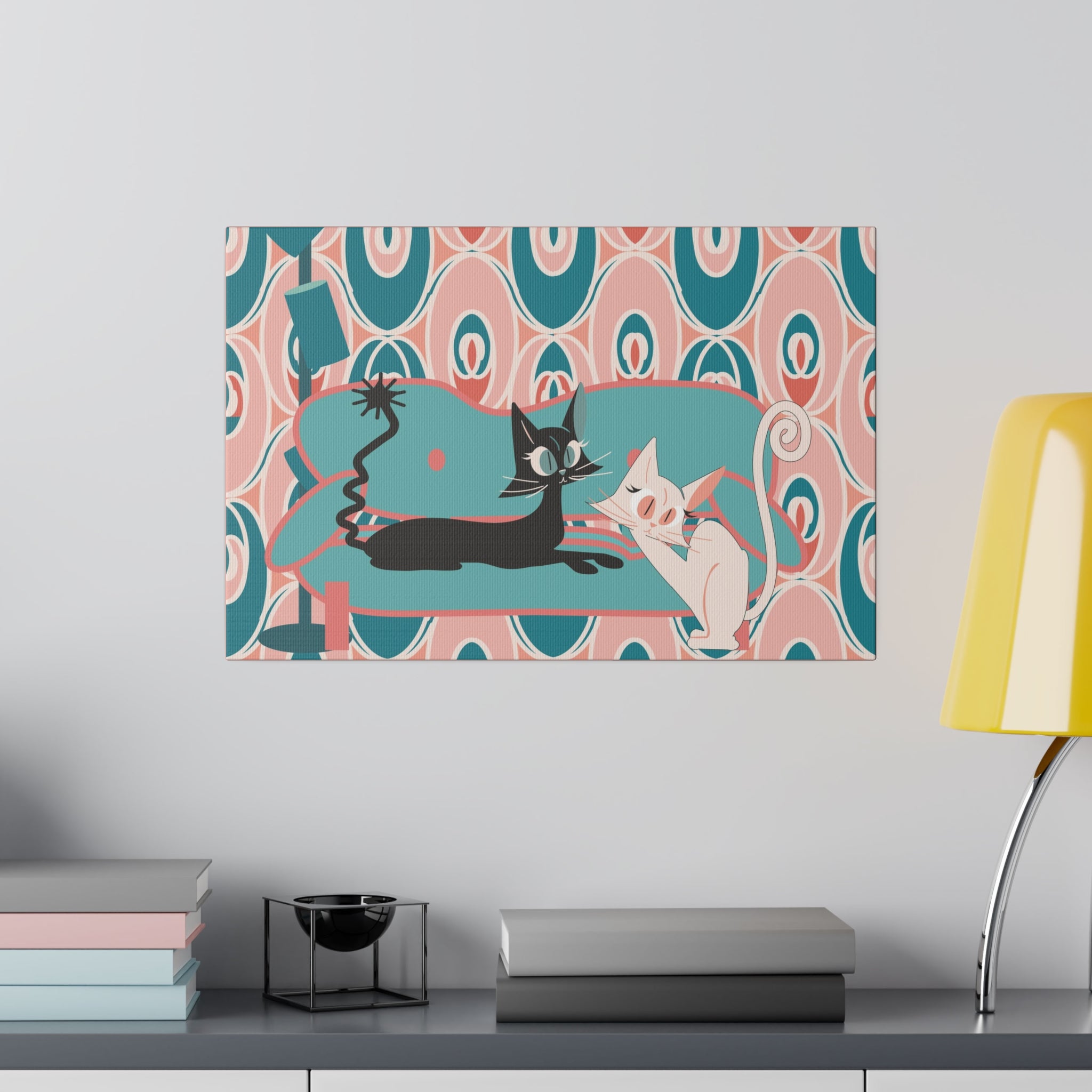 Atomic Cat Wall Art, Teak, Pink, Mid Century Modern Wall Art - Mid Century Modern Gal