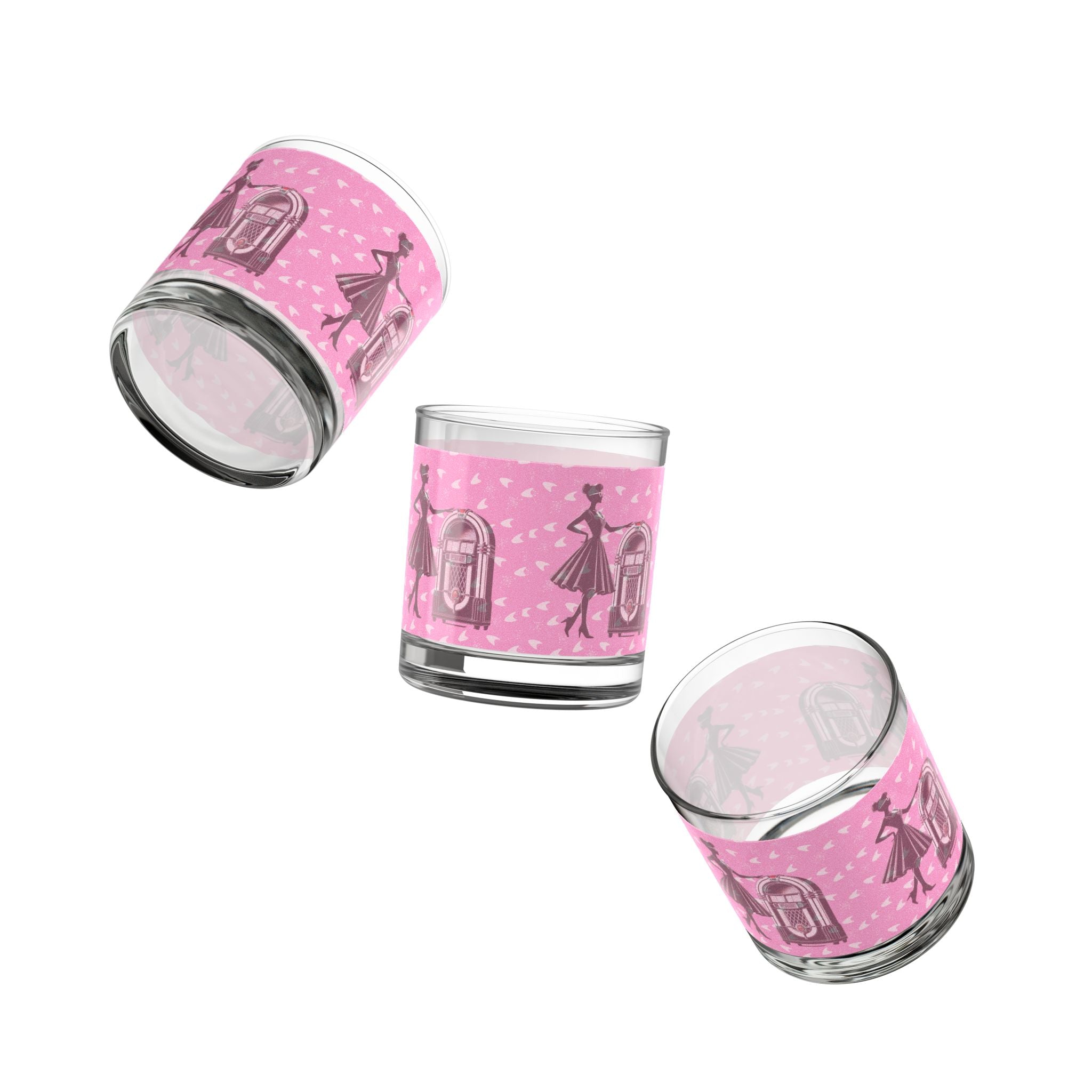 50s Retro Gal Pink Jukebox Rocks Glass – 10oz Cocktail Glass for Vintage Lovers - Mid Century Modern Gal