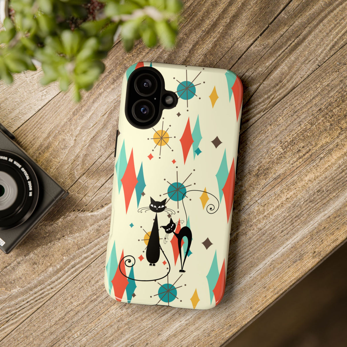Atomic Kitty Cat, Mid Mod Franciscan Pattern, Kitsch Tough Phone Cases
