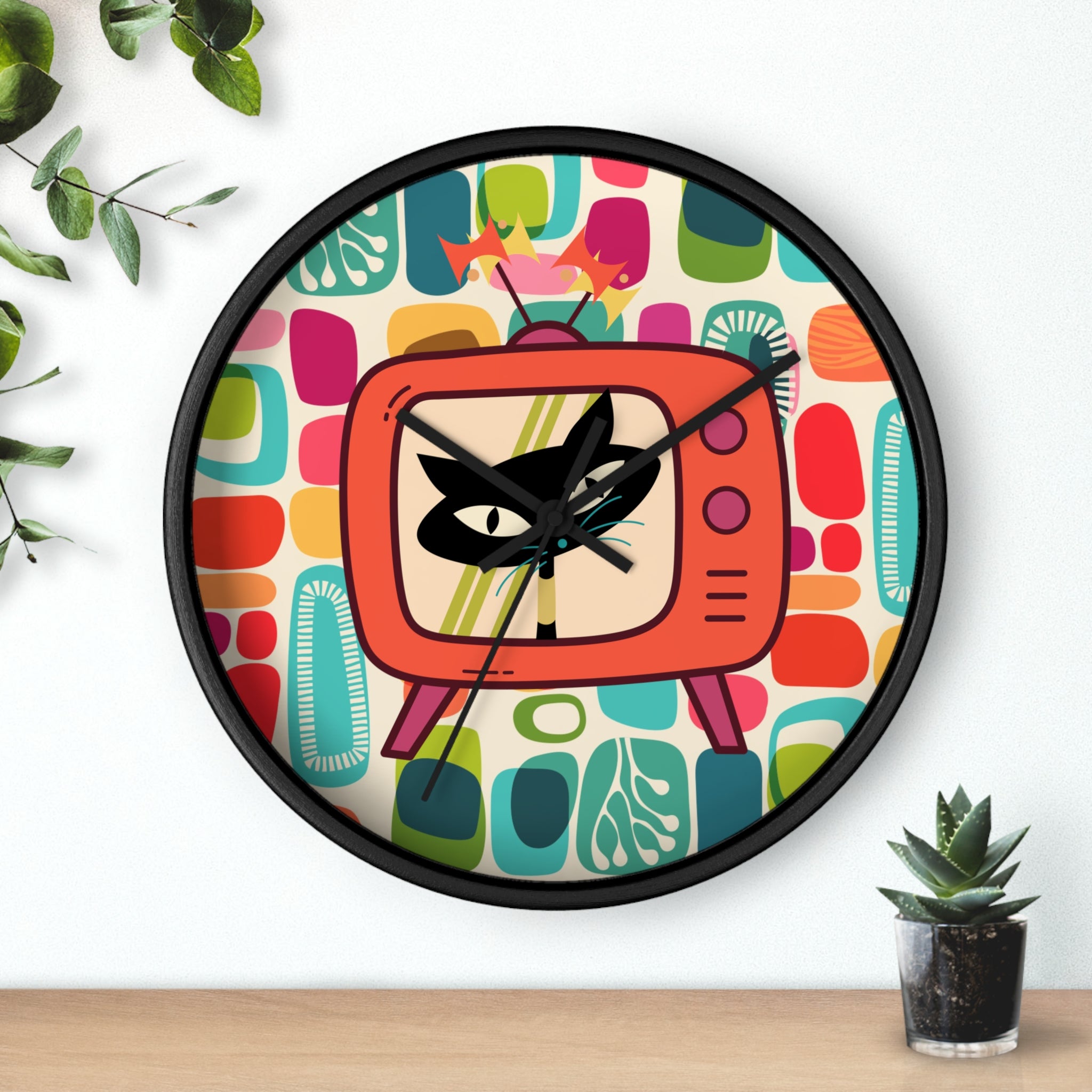 Atomic Cat Mid Century Amoeba Designed, Kitschy Kitchen, Livingroom, Den Office MCM Wall Clock - Mid Century Modern Gal