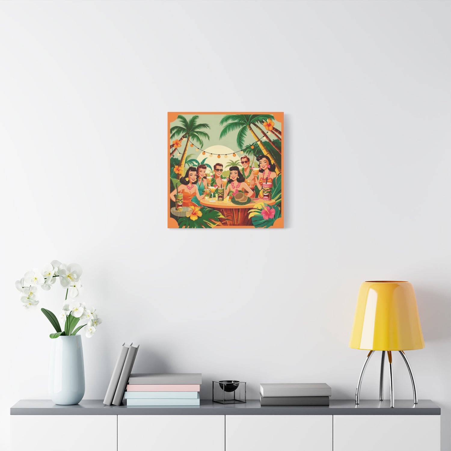 Mid Century Modern Tiki Party Tropical Retro Canvas Art - Vintage Hawaiian Party Decor - Mid Century Modern Gal