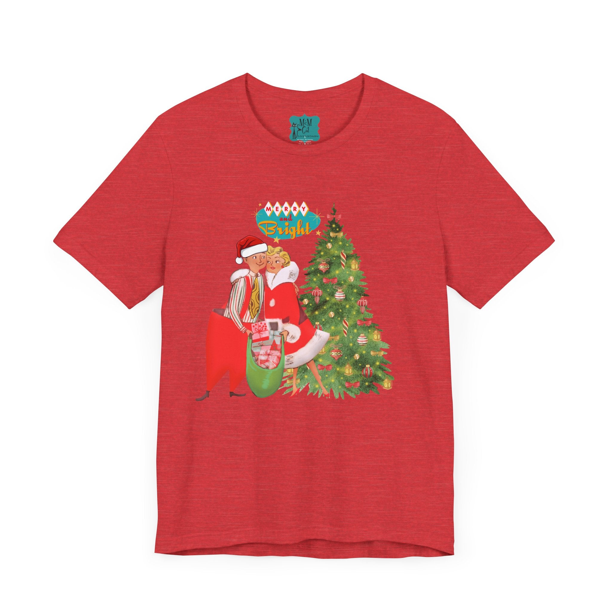 Festive Kitch Mid Mod Christmas Couple Tee - Unisex Short Sleeve Jersey Shirt - Mid Century Modern Gal