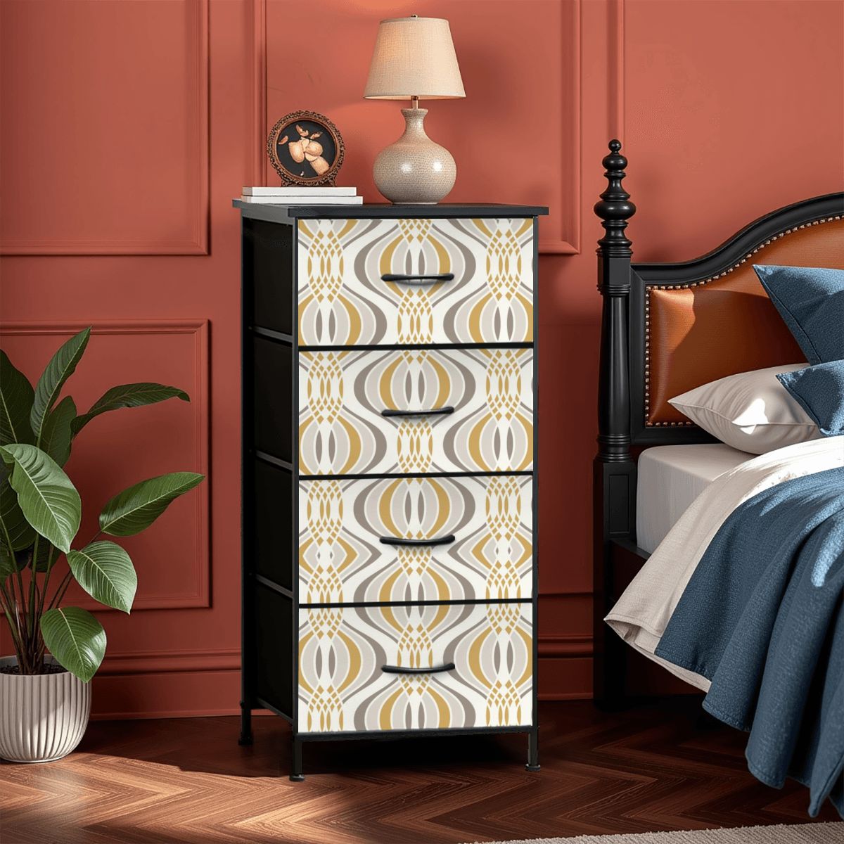 Mid Modernist Gold, Silver, White Mod 4-Drawer Dresser Mid Modernist Gold, Silver, White Mod 4-Drawer Dresser