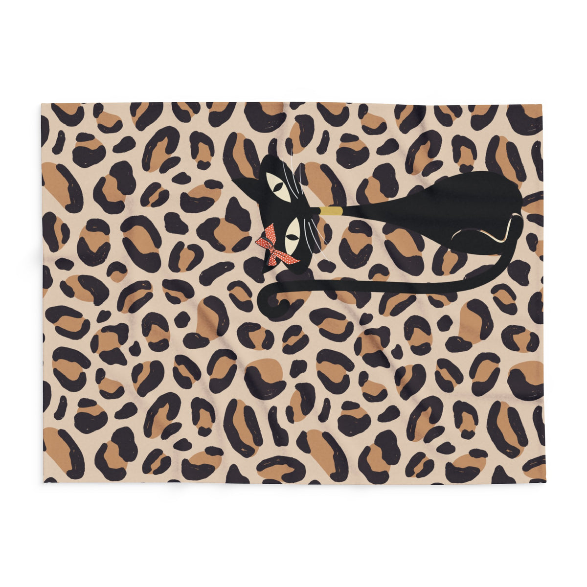 Leopard Print Atomic Cat, Cozy Lightweigt Kitschy Mid Mod Fleece Blanket - Mid Century Modern Gal