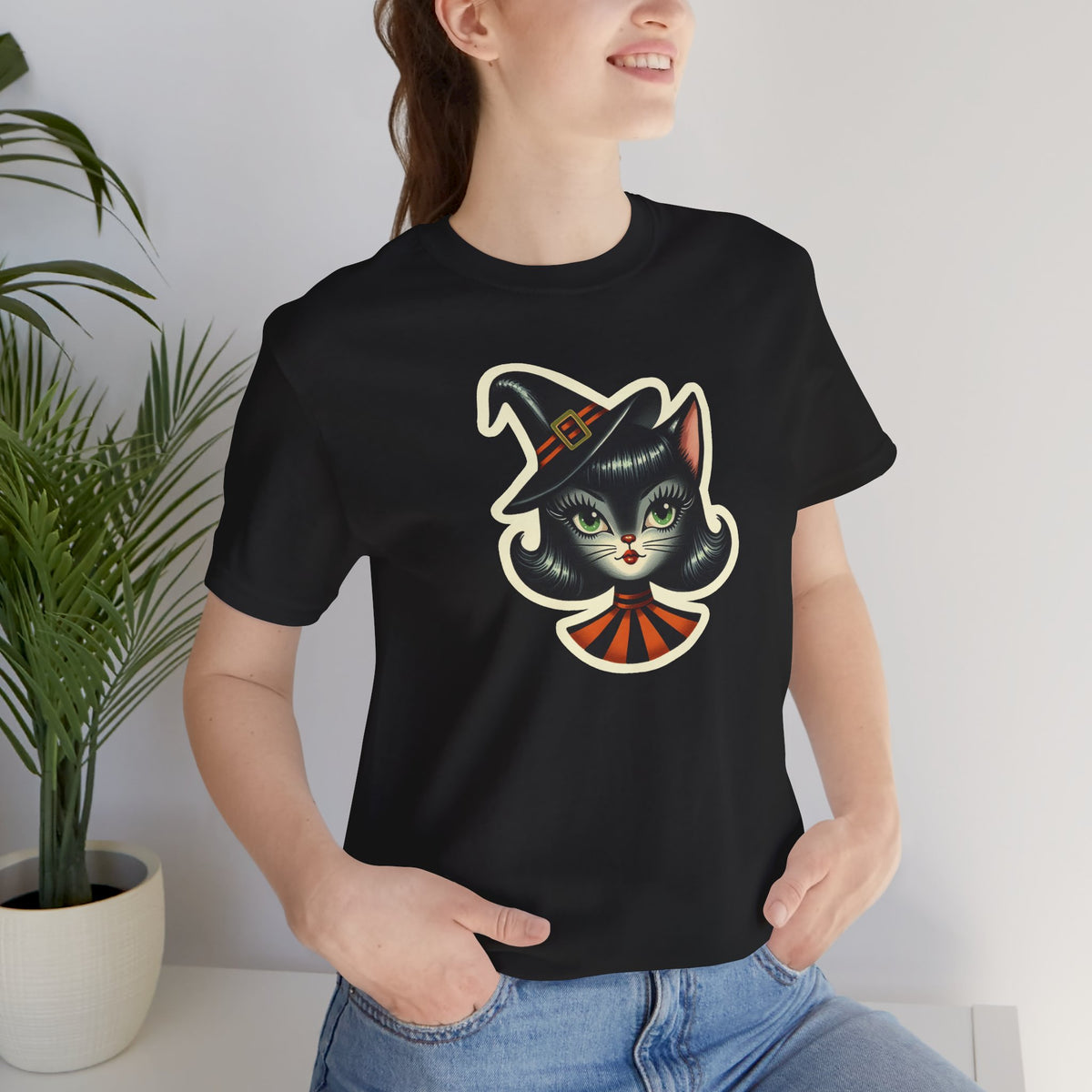 Vintage Halloween Black Cat Sexy Sexton Mid Century Modern Unisex T-Shirt - Mid Century Modern Gal