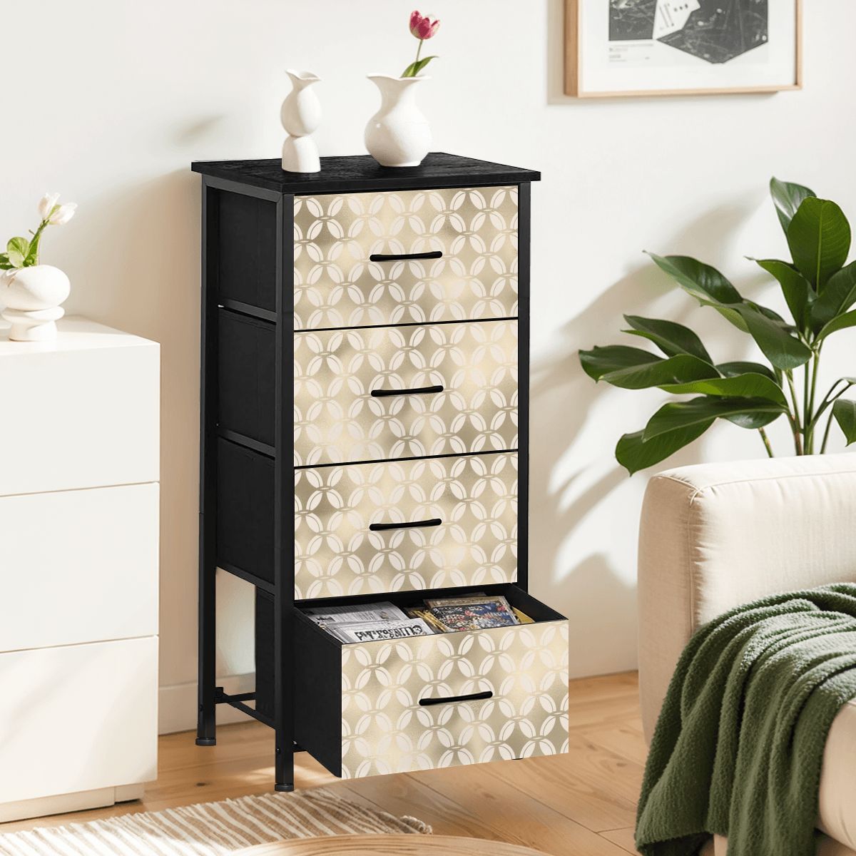 Art Deco Diamond Designed Elegant Modern 4-Drawer Dresser - Mid Century Modern Gal