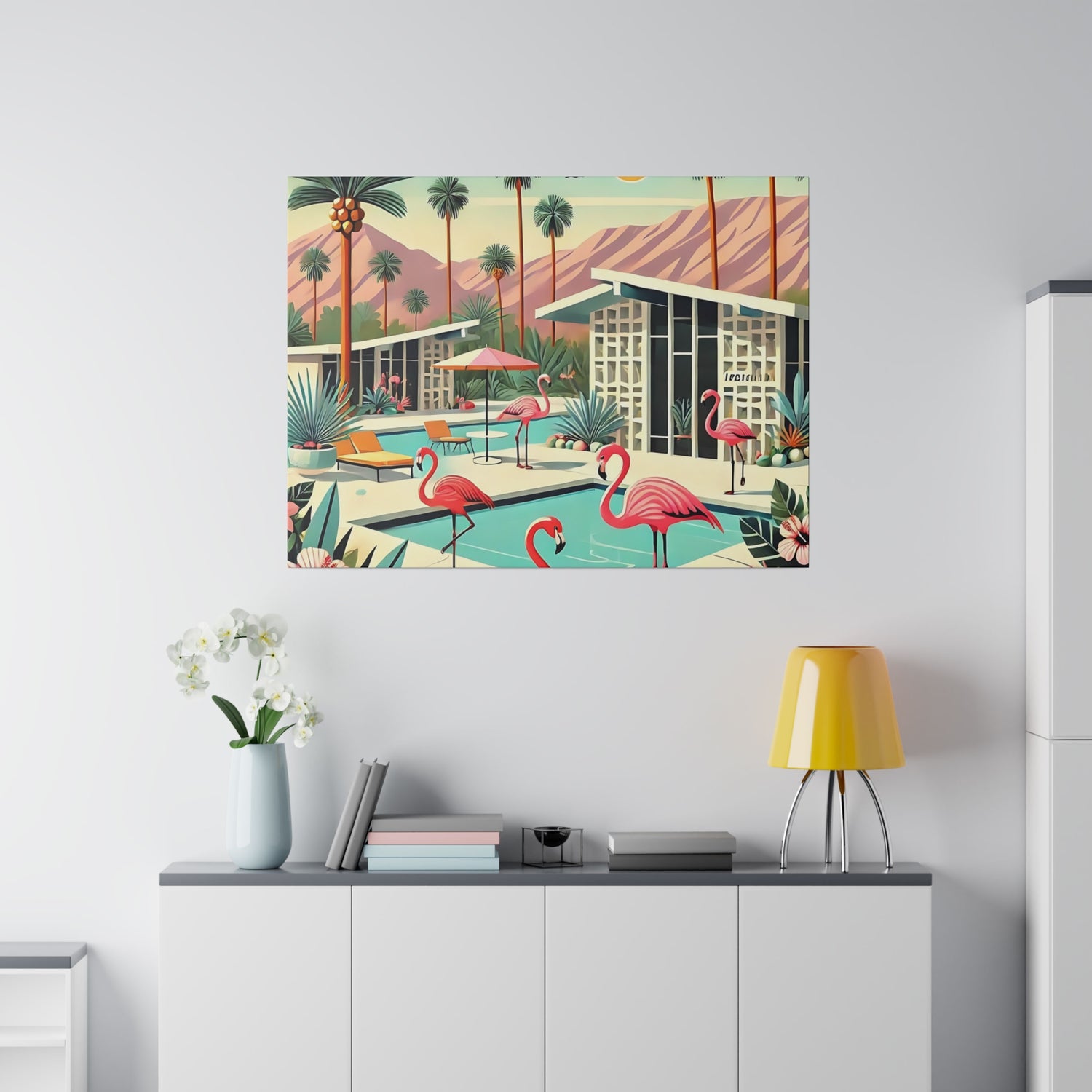 50s Mid Century Modern Wall Art, Palm Springs Flamingo Breeze Block MCM Art - Mid Century Modern Gal