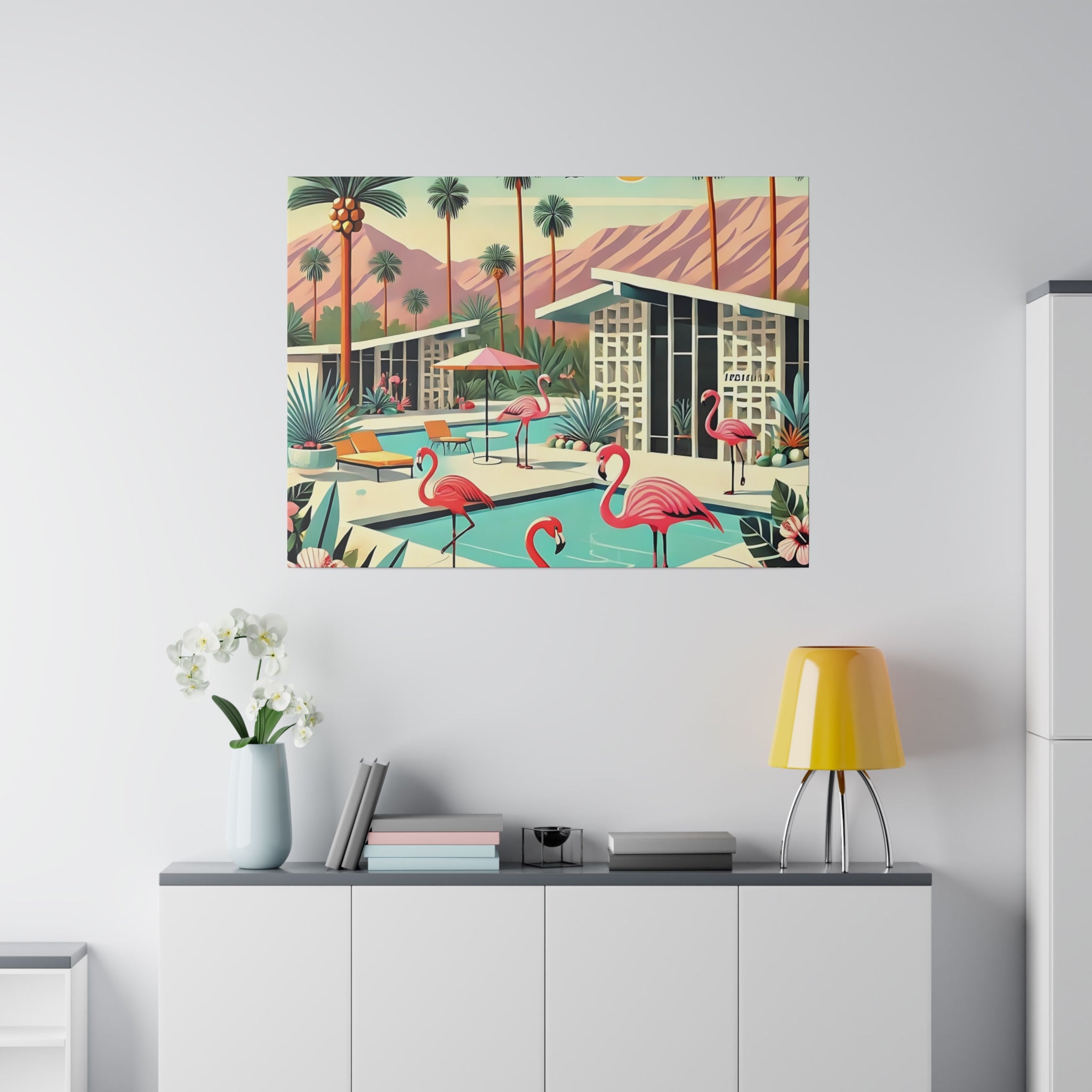 50s Mid Century Modern Wall Art, Palm Springs Flamingo Breeze Block MCM Art - Mid Century Modern Gal
