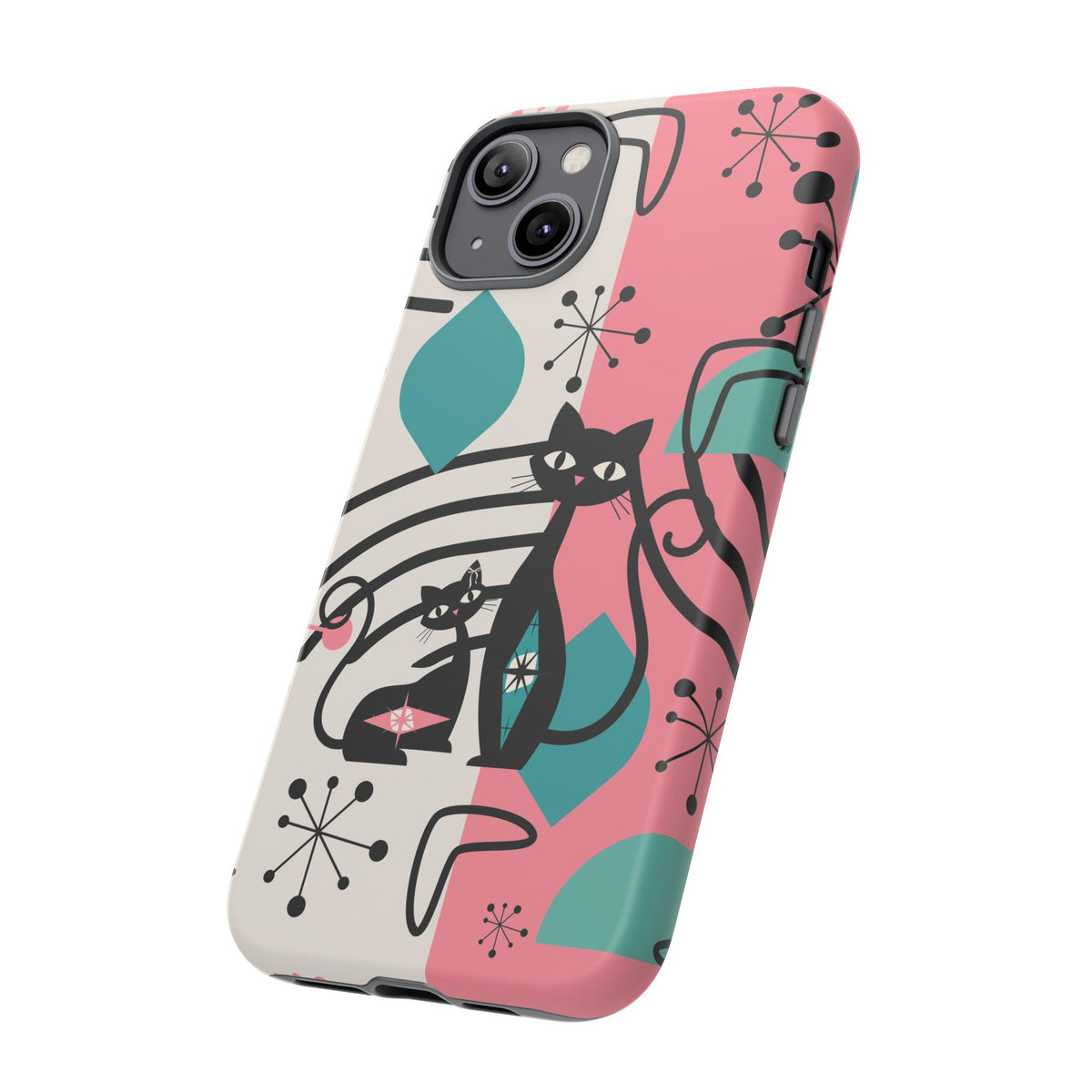 Mid Mod Atomic Cat Boomerang Starburst, Pink, Black Kitschy Stylish Cat Phone Case: Modern Design for Cat Lovers