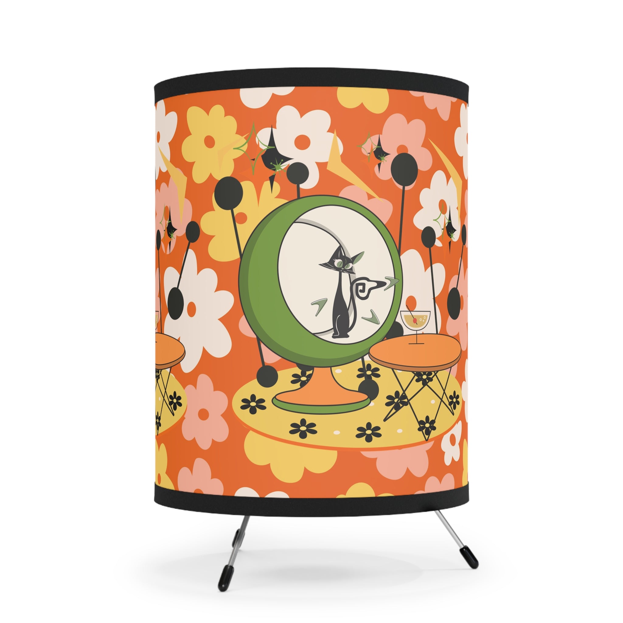 Atomic Cat Retro Tripod Lamp Flower Design, Kitschy Mod Summer Vibes - Perfect for Chic Home Decor - Mid Century Modern Gal