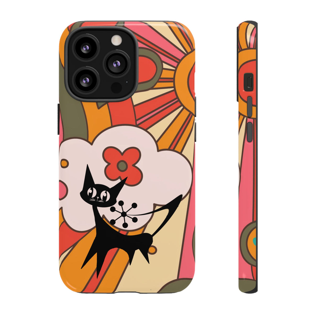 Atomic Cat, Retro Sunburst, Groovy Mod Smart Phone Tough Phone Cases - Mid Century Modern Gal