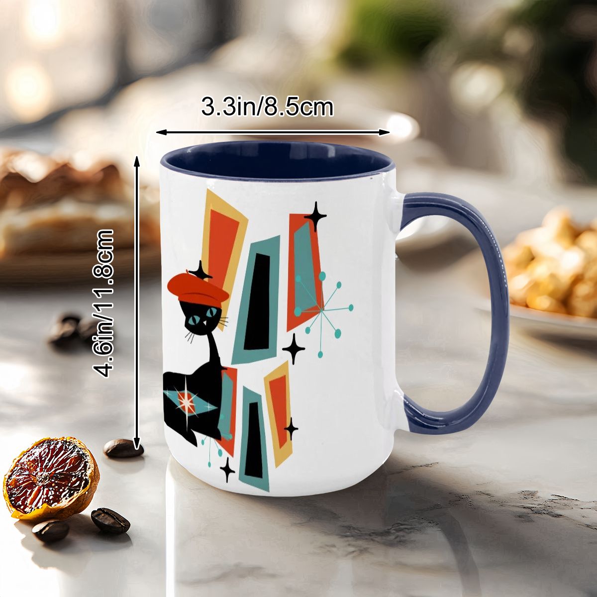 Atomic Cat Mid Century Modern Coffee Mug With Geometric Design - Mid Century Modern Gal