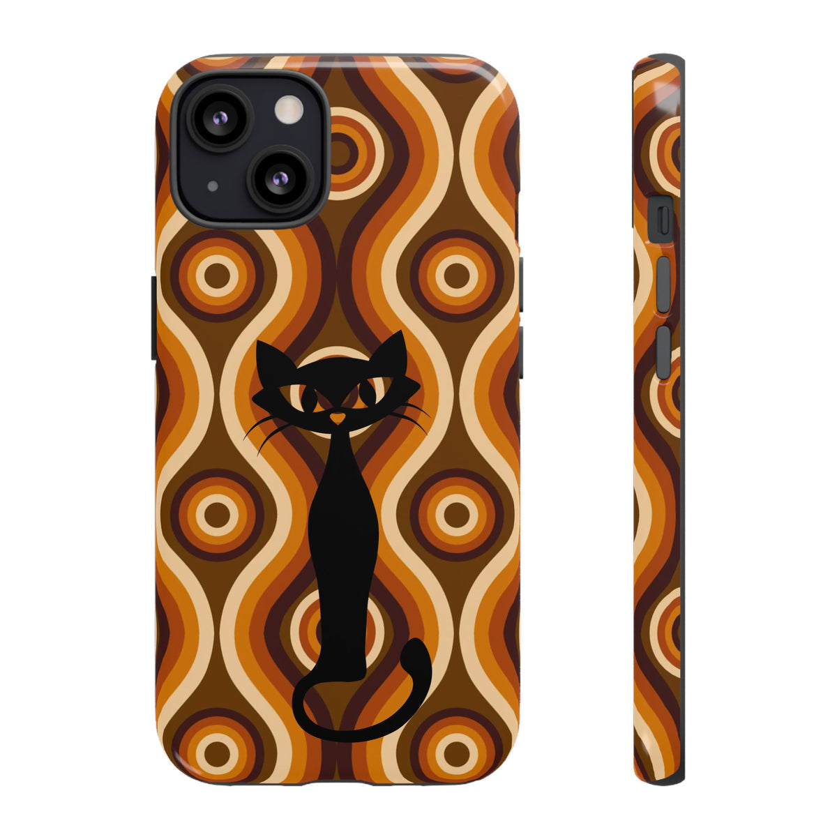 Retro Phone Case, Groovy Brown, Atomic Kitsch Cat Tough Smart Phone Cases - Mid Century Modern Gal