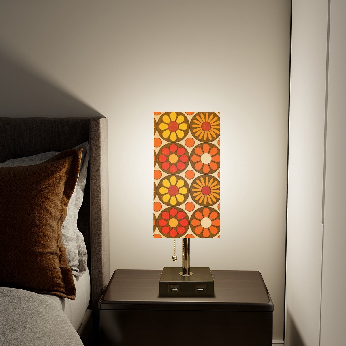 Retro Flower Power, Groovy Mod Daisy, Hipster Cool Office Square Table Lamp - Mid Century Modern Gal