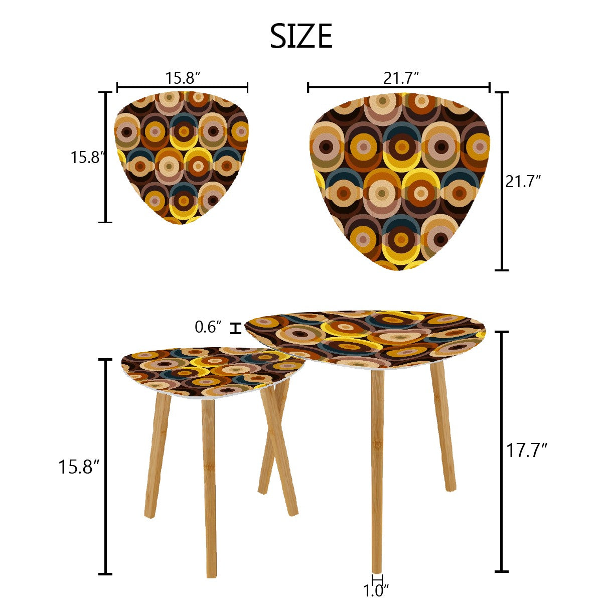 Mid Century Modern Nesting Tables Furniture, Groovy 70s Orbs, Brown, Yellow, Tan, Blue Mid Mod Furniture - Mid Century Modern Gal