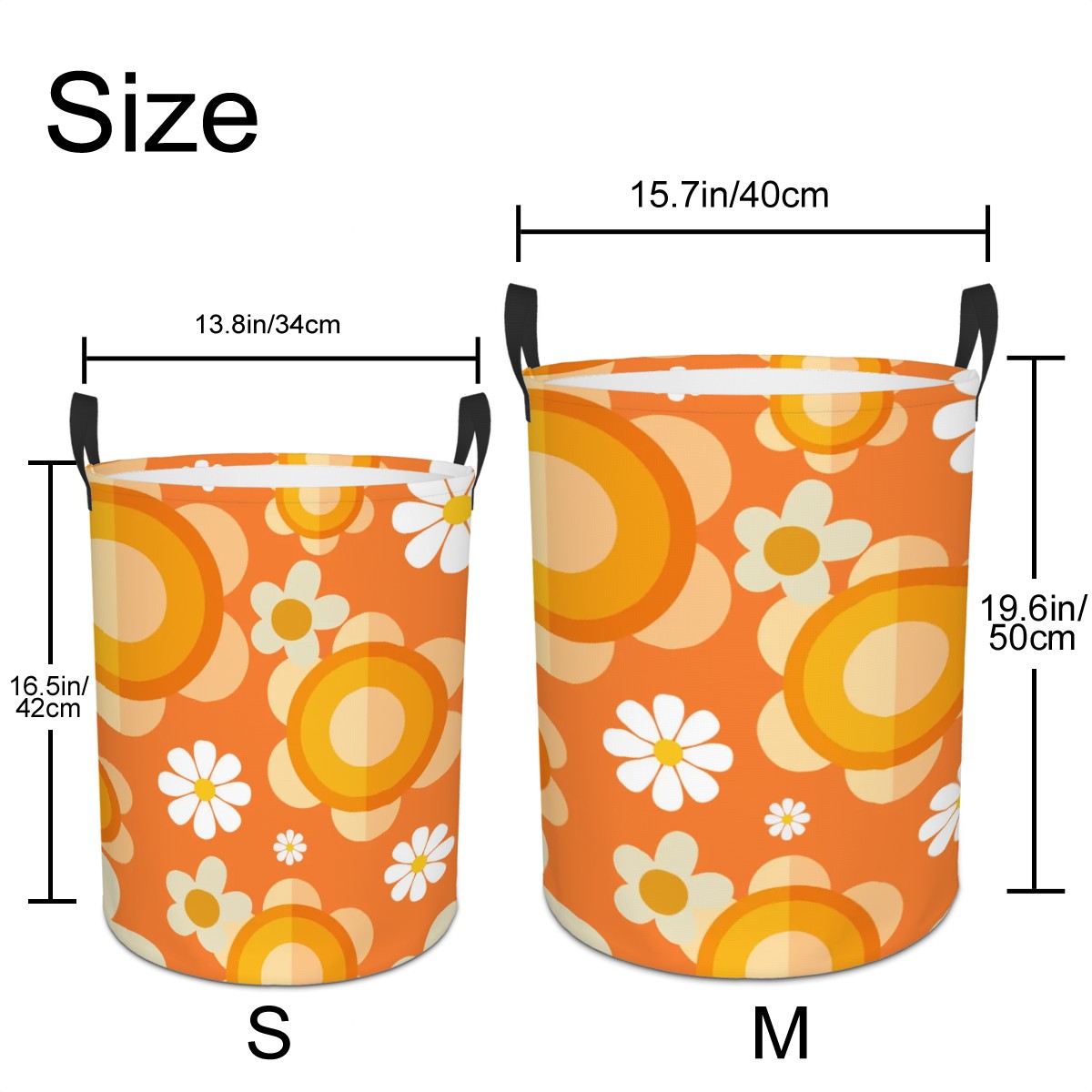 Retro Flower Power Orange Mod Daisy Circular Laundry Basket - Mid Century Modern Gal