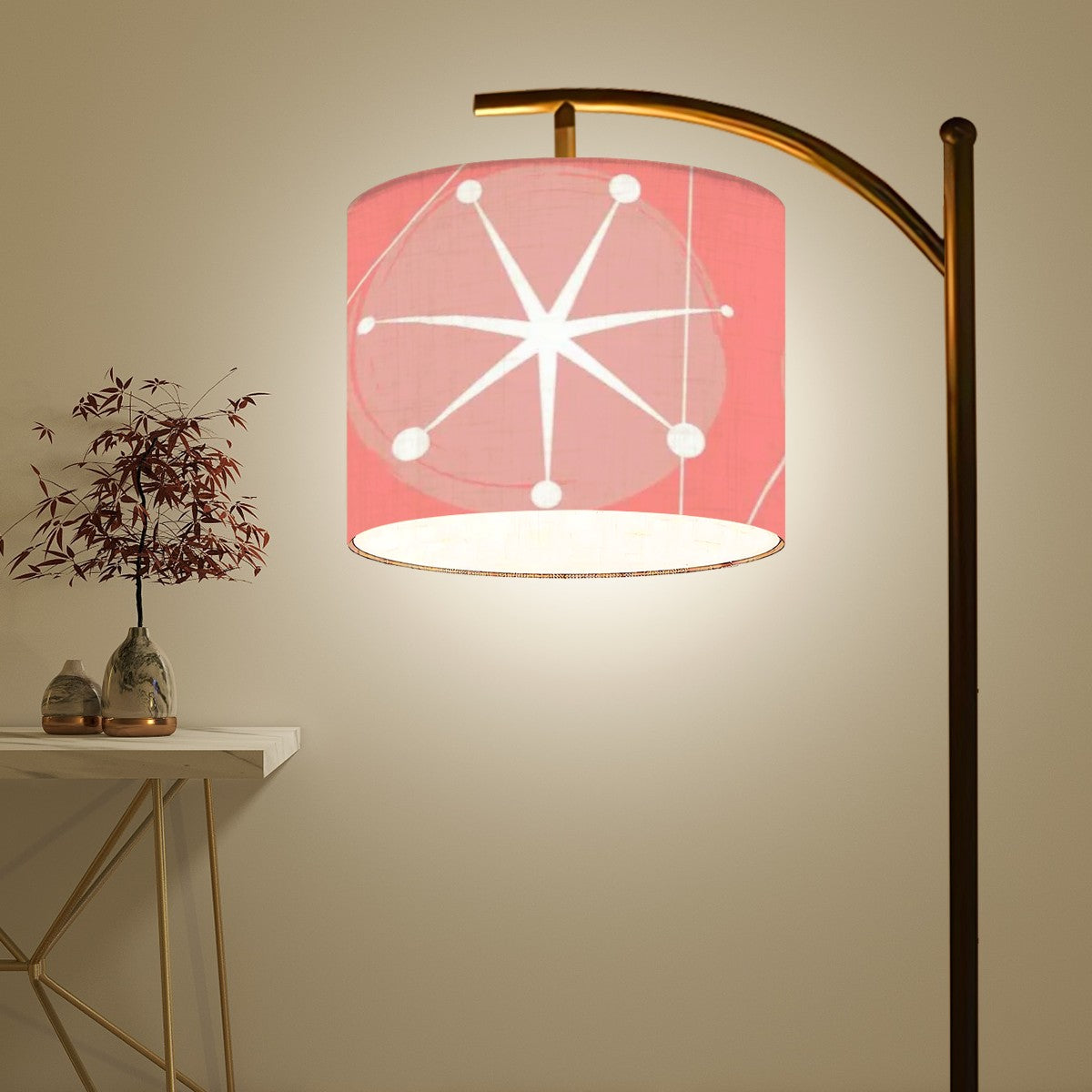 Arc Floor Lamp In Atomic 50s Pink, Starburst Mid Century Modern Adjustable Floor Lamp - Mid Century Modern Gal