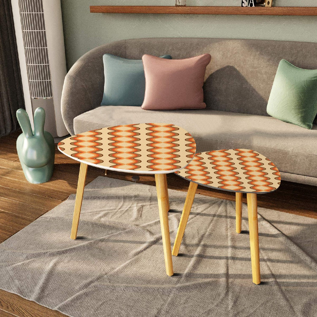 Mid Century Modern Orange, Brown Retro Mod Nesting Table Set - Mid Century Modern Gal