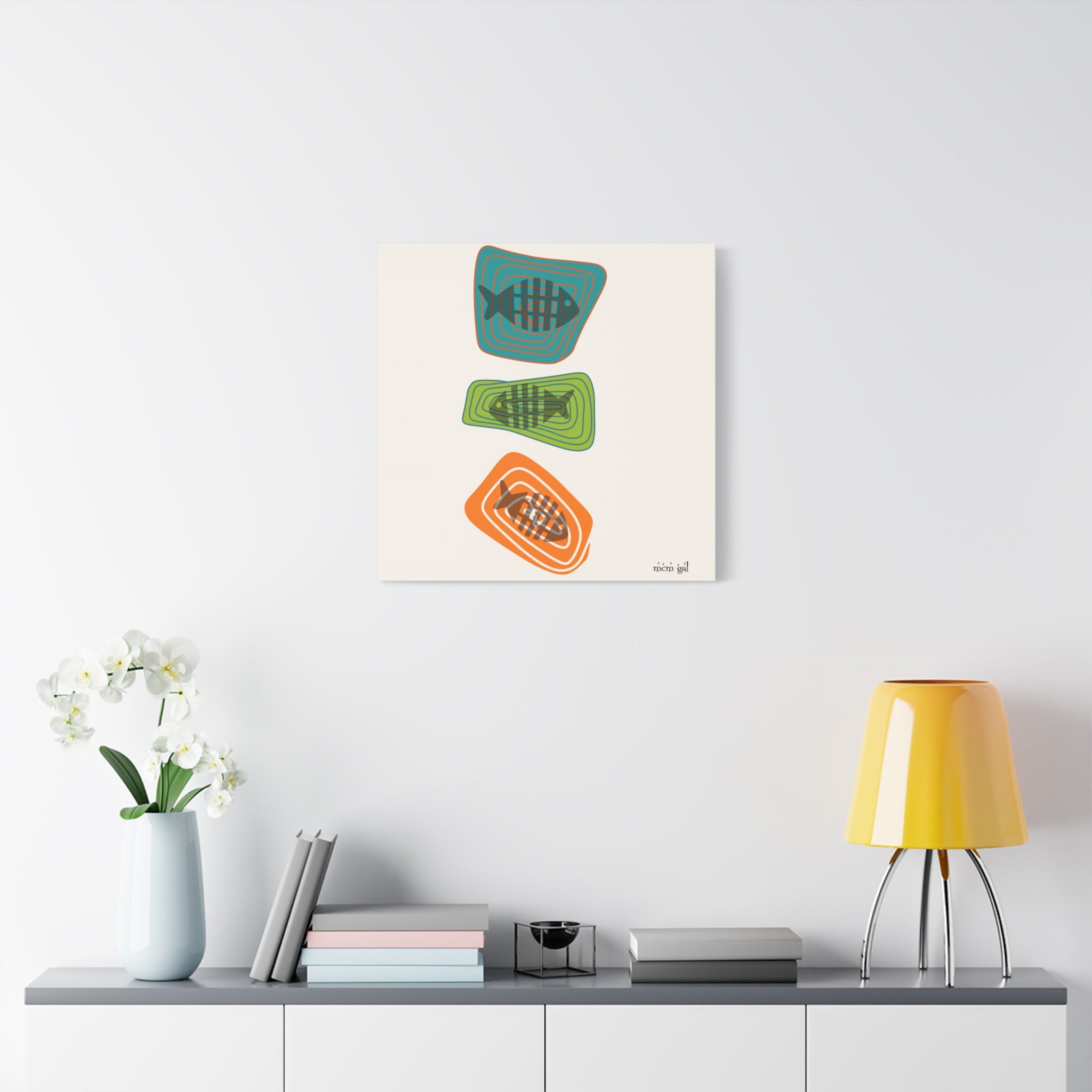 Mid Century Modern Fish Art, Colorful Abstract Fish Wall Art Canvas - Modern Home Decor - Mid Century Modern Gal