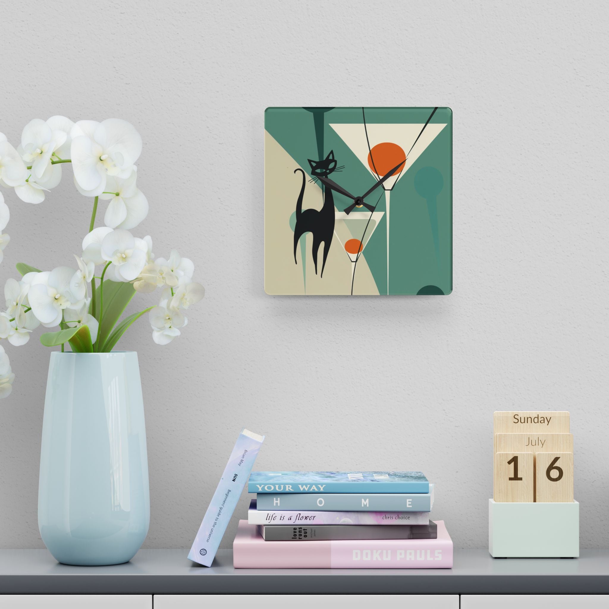 Mid Century Modern Wall Clock With Martin Motif Mid-Century Modern Design for Cat Lovers - Mid Century Modern Gal
