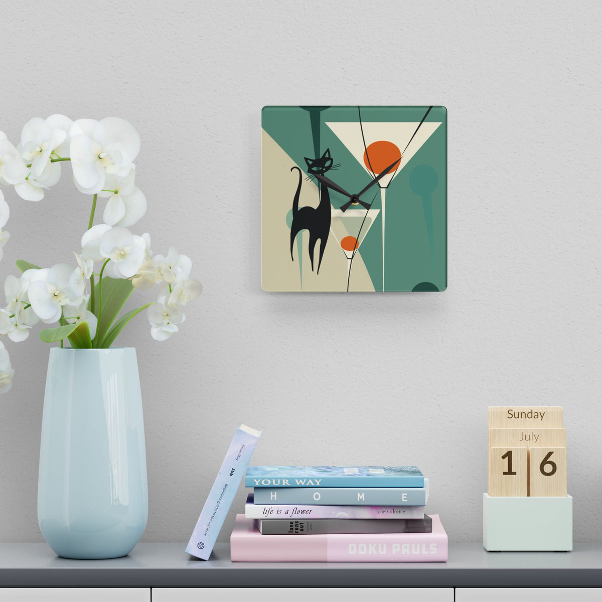 Mid Century Modern Wall Clock With Martin Motif Mid-Century Modern Design for Cat Lovers - Mid Century Modern Gal