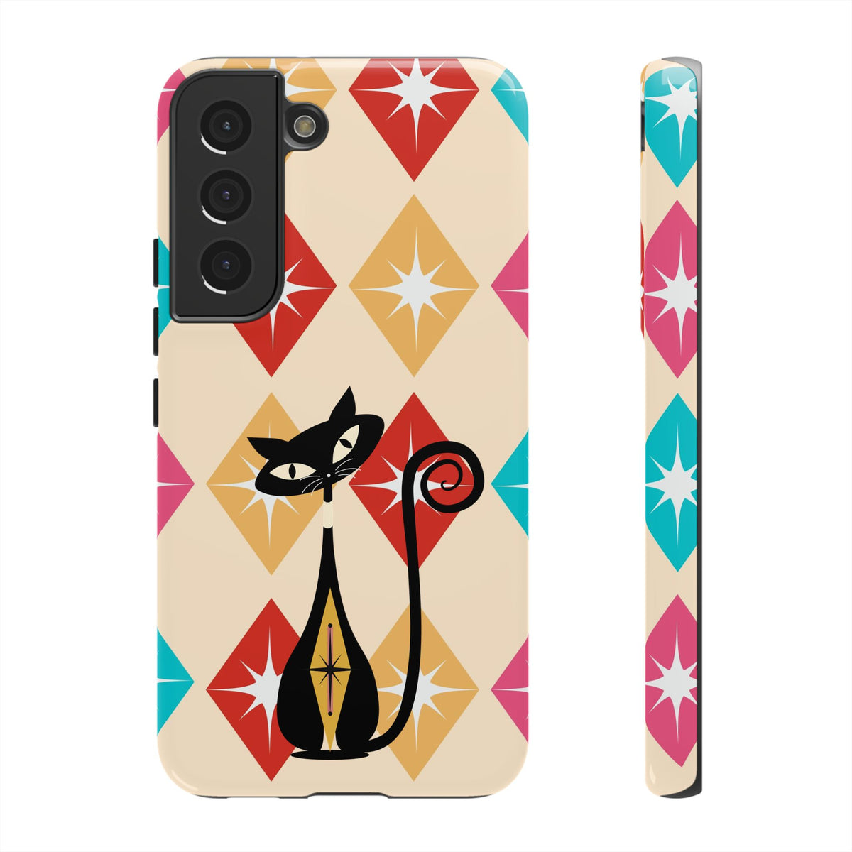 Mid Century Modern Atomic Cat, Atomic 50s Diamonds Retro Phone Tough Cases - Mid Century Modern Gal