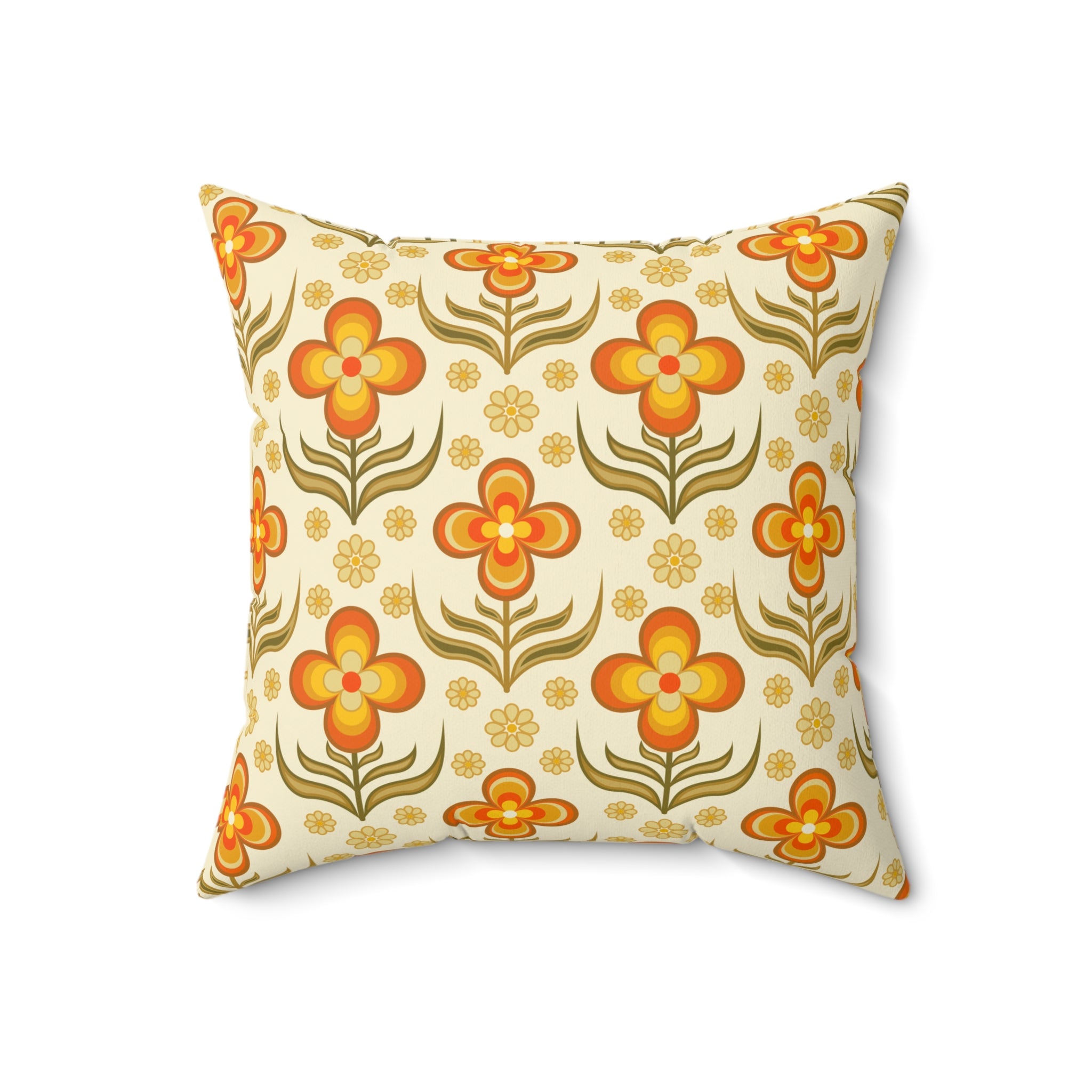 70s Retro Groovy Flower Power Floral Orange, Yellow Green Pillow And Cover - Mid Century Modern Gal