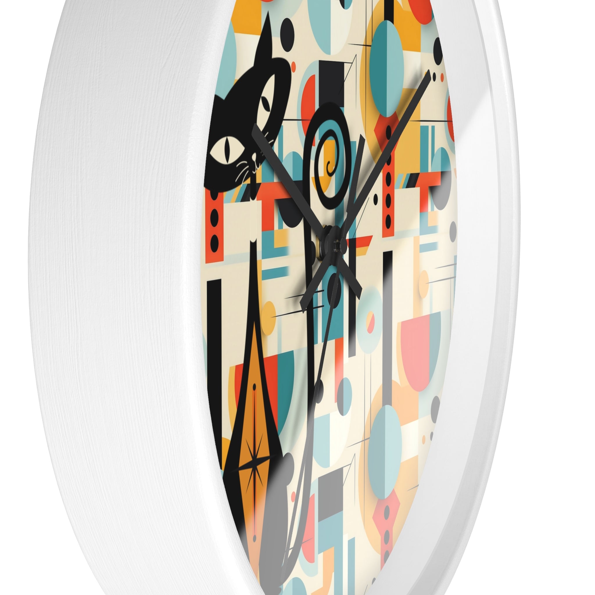 Atomic Cat Wall Clock, Bauhaus Designed Mid Century Modern Style Clock, MCM House Decor, Retro Style Cat Theme Clock - Mid Century Modern Gal
