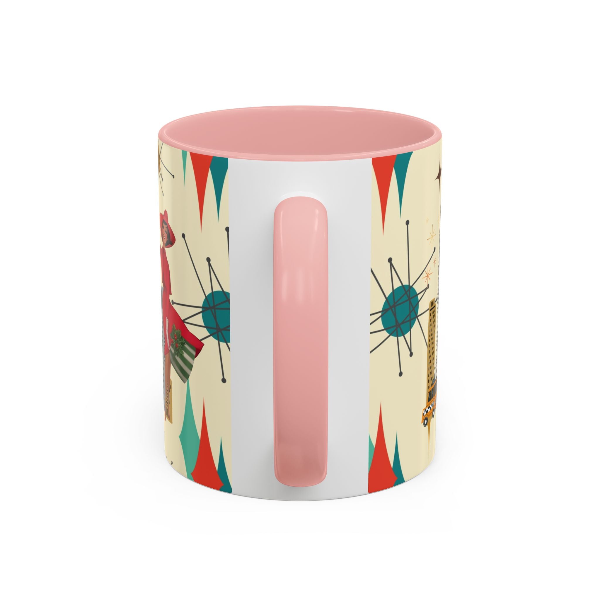 Mid Century Modern Kitschy Christmas Gal, Franciscan Starburst Diamond Retro Chic Accent Coffee Mug - Vintage Cityscape Design - Mid Century Modern Gal