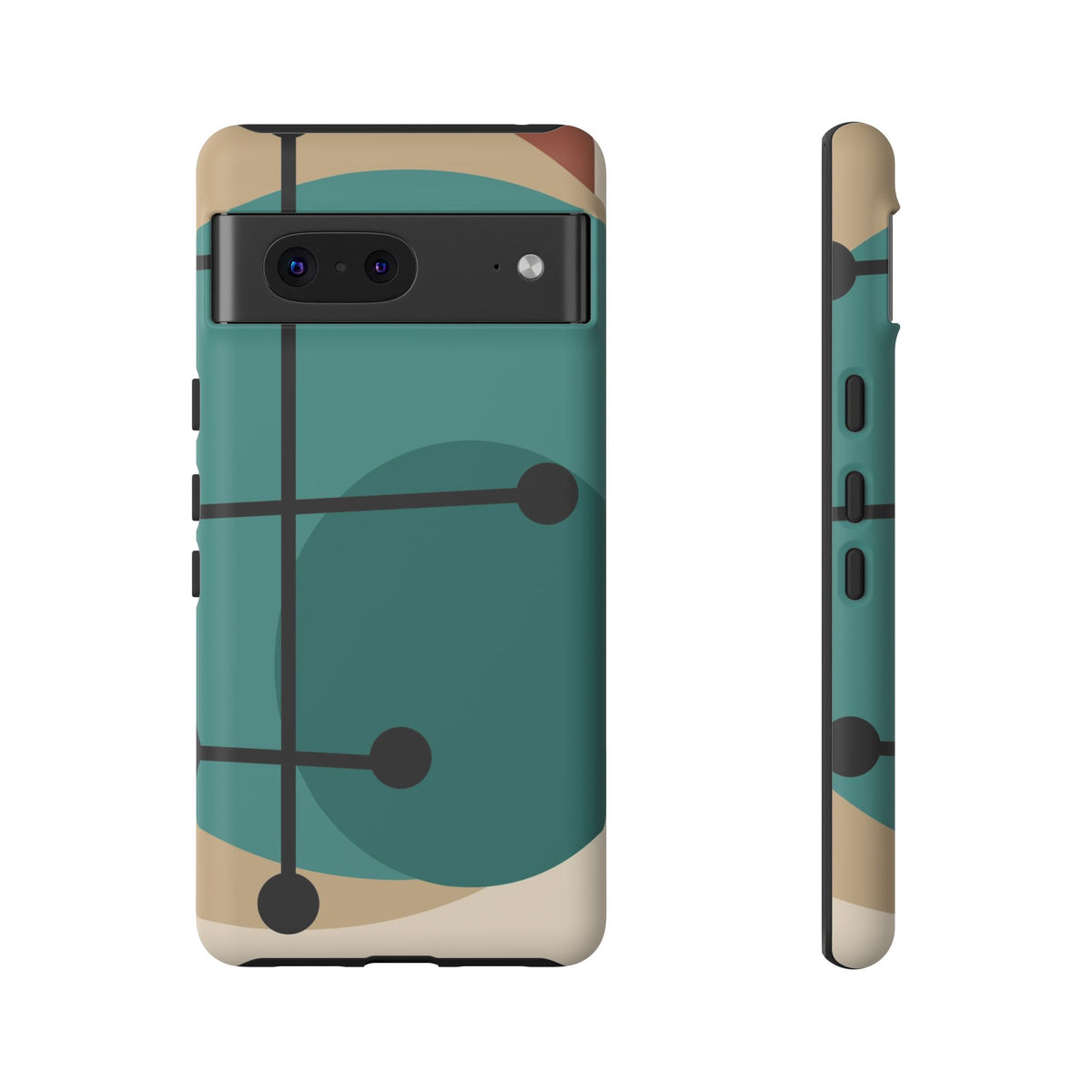 Mid Century Mod, Geometric, Retro Beige Teal Blue, Smart Phones Tough Phone Cases
