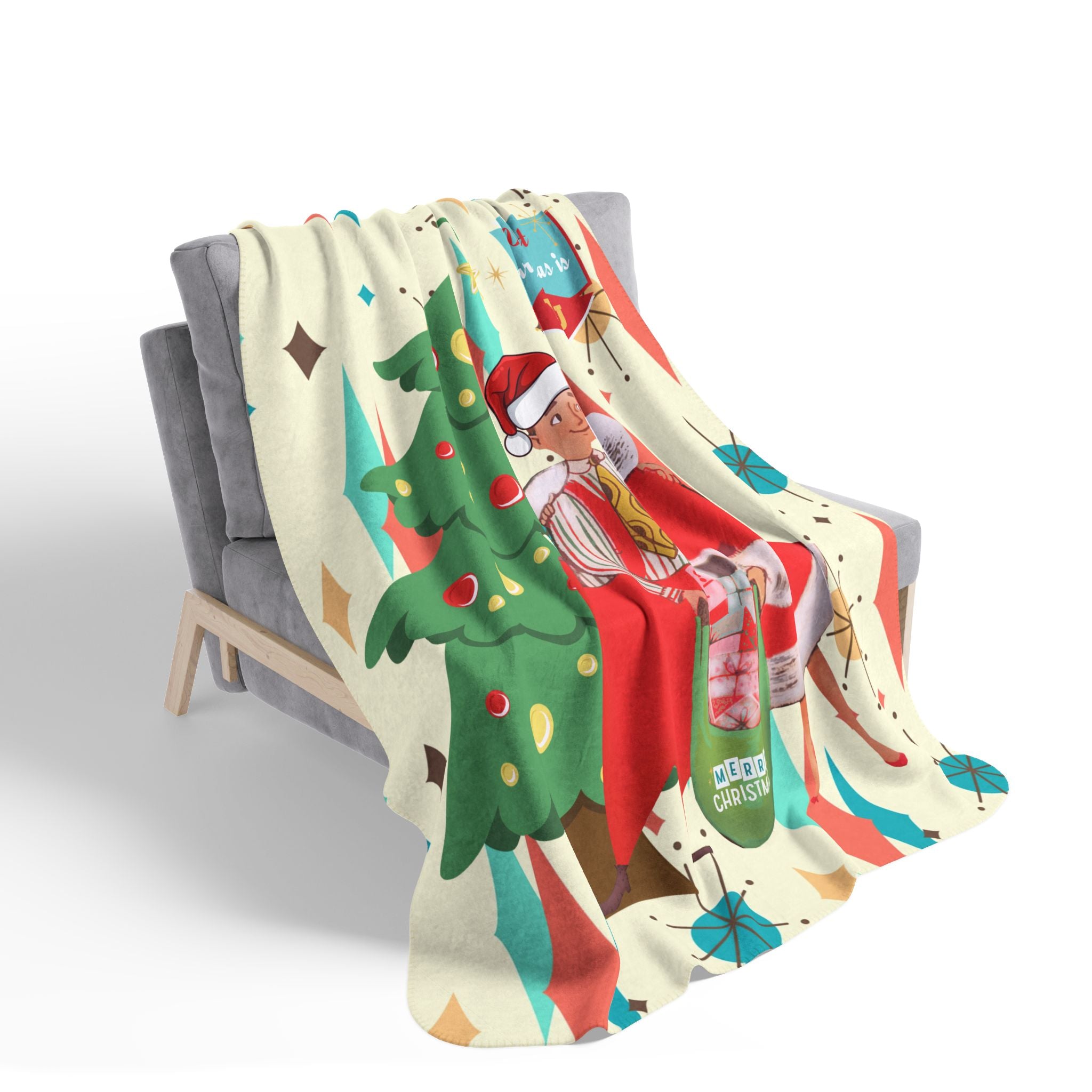 Retro Christmas Plush Blanket, Cozy Holiday Throw Blanket, Festive Decoration, Gift for Him and Her, Perfect for Winter Snuggles - Mid Century Modern Gal