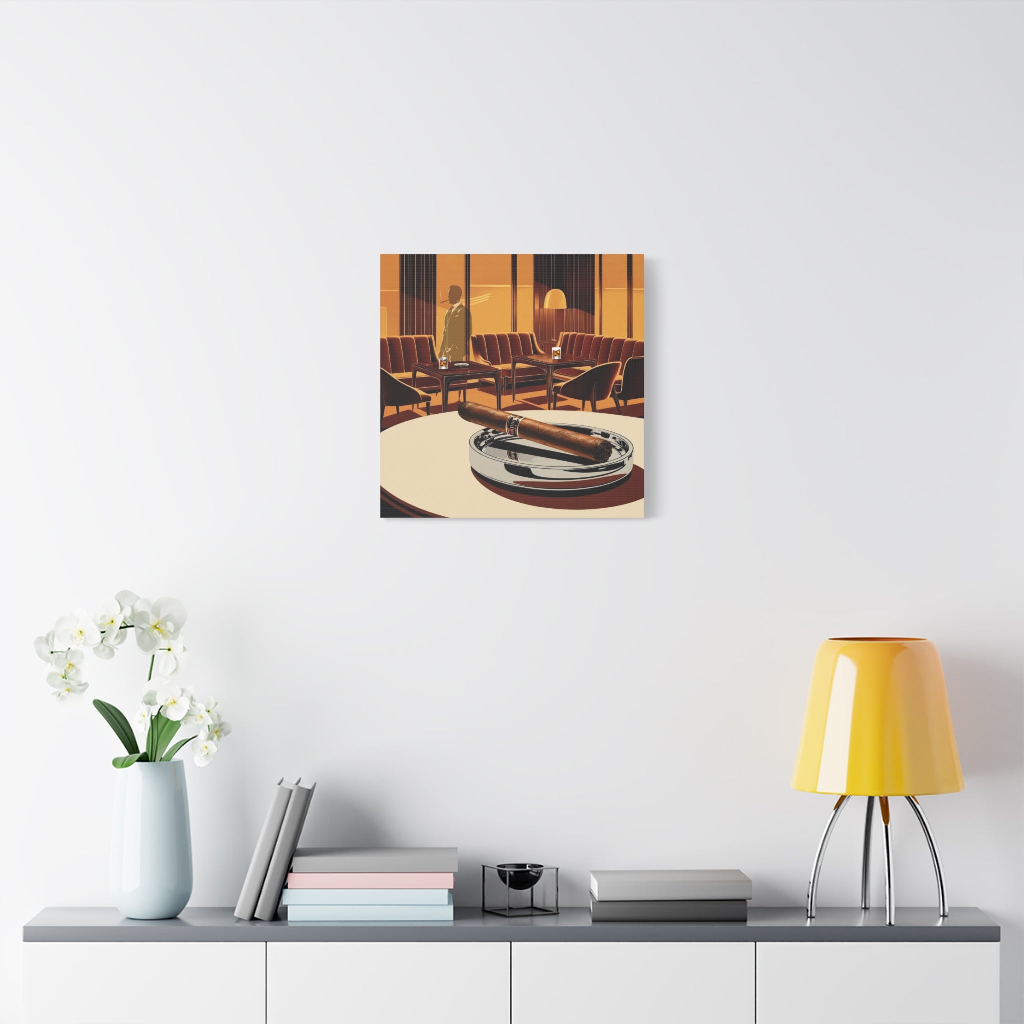 Cigar And Boubon Whiskey Mid Century Modern Vintage Lounge Matte Canvas Art Print - Mid Century Modern Gal