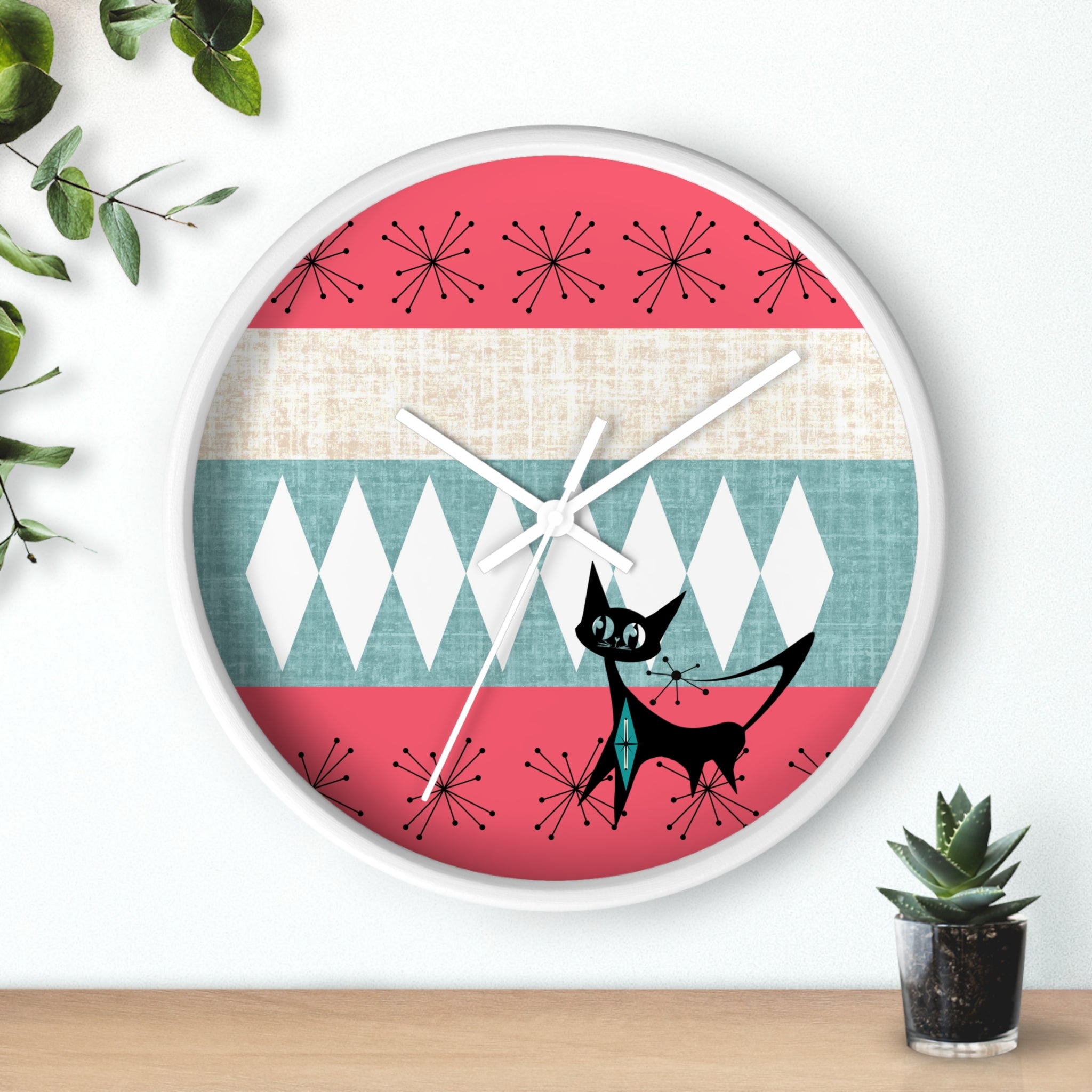 Atomic Cat, Mid Century Modern Retro Cat Wall Clock - Mid-Century Modern Timepiece - Mid Century Modern Gal