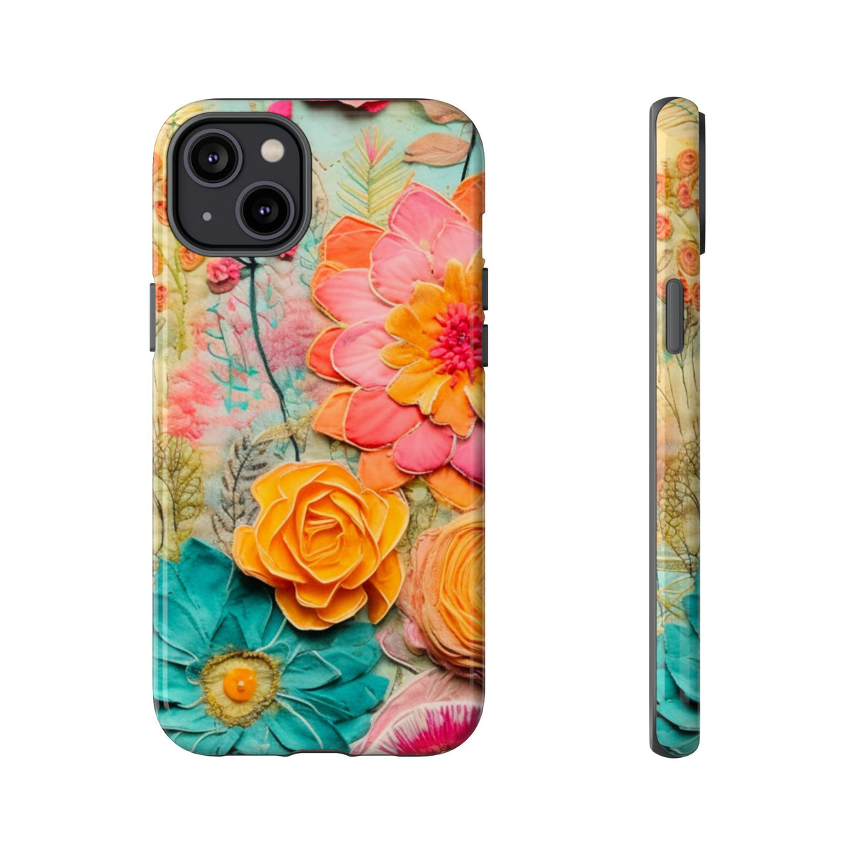 Boho Retro Floral Faux Pressed Flowers Smart Phone Tough Phone Cases - Mid Century Modern Gal
