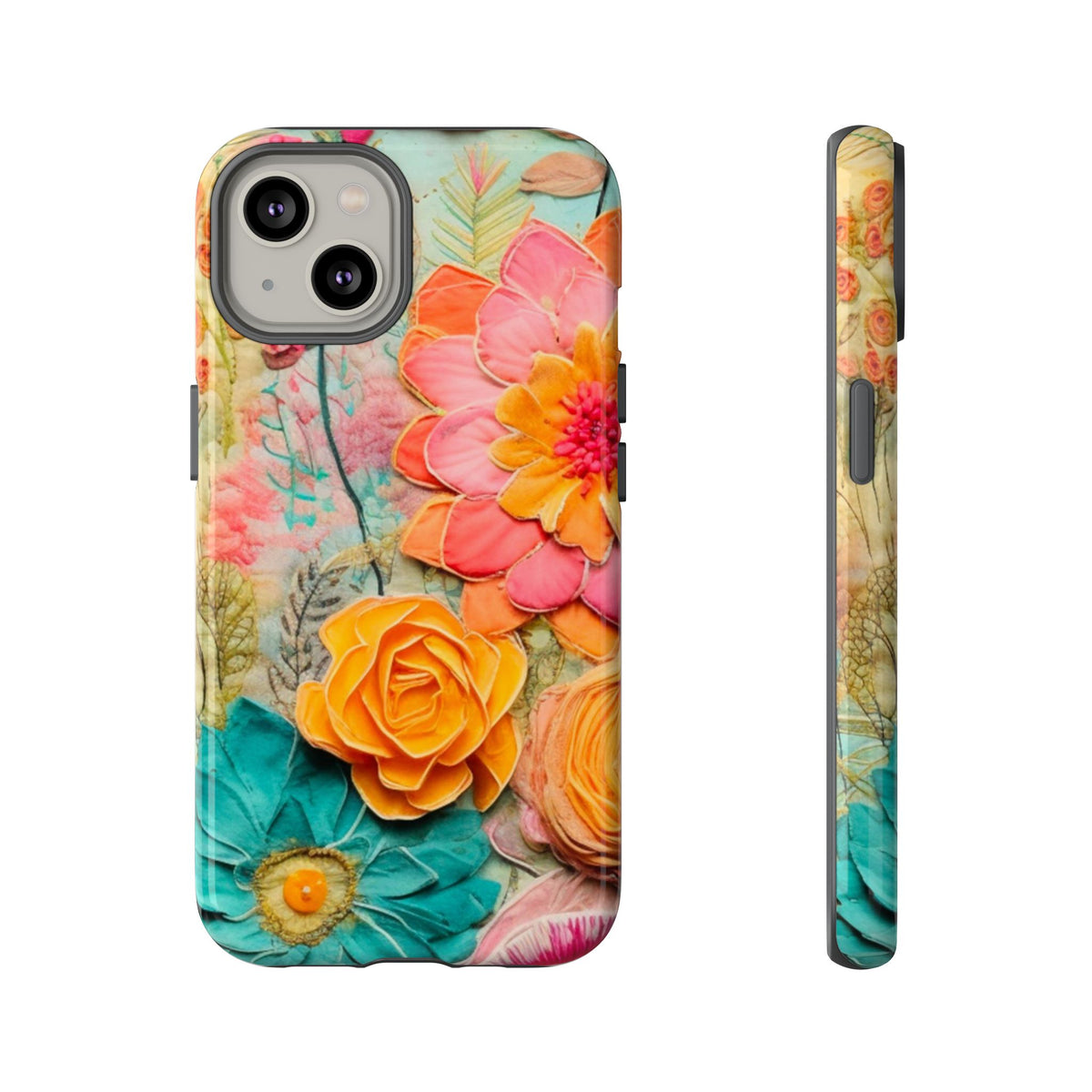 Boho Retro Floral Faux Pressed Flowers Smart Phone Tough Phone Cases - Mid Century Modern Gal