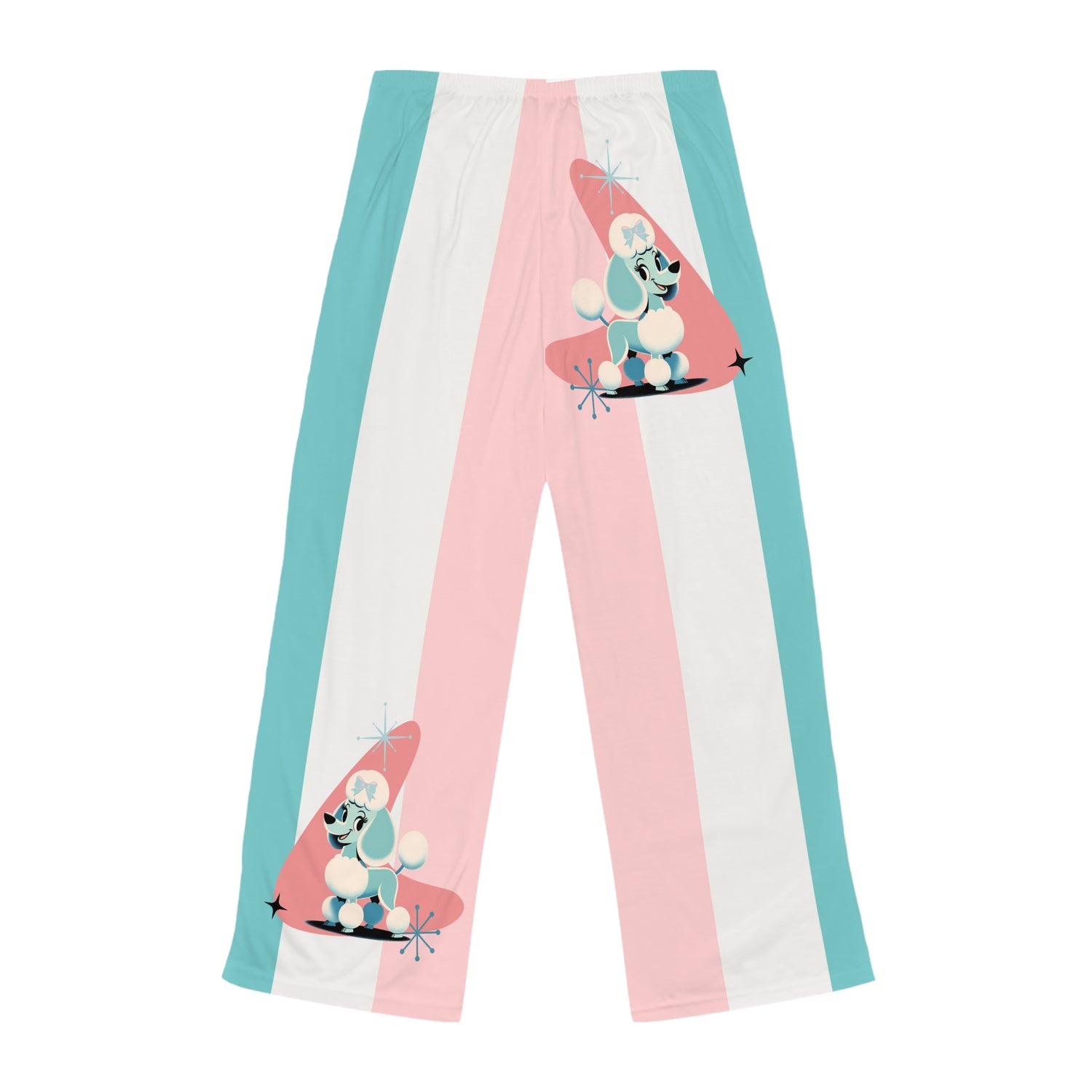 50s Poodle Retro Mid Mod Lounge Pants, Pink, Aqua, White Comfy Women&