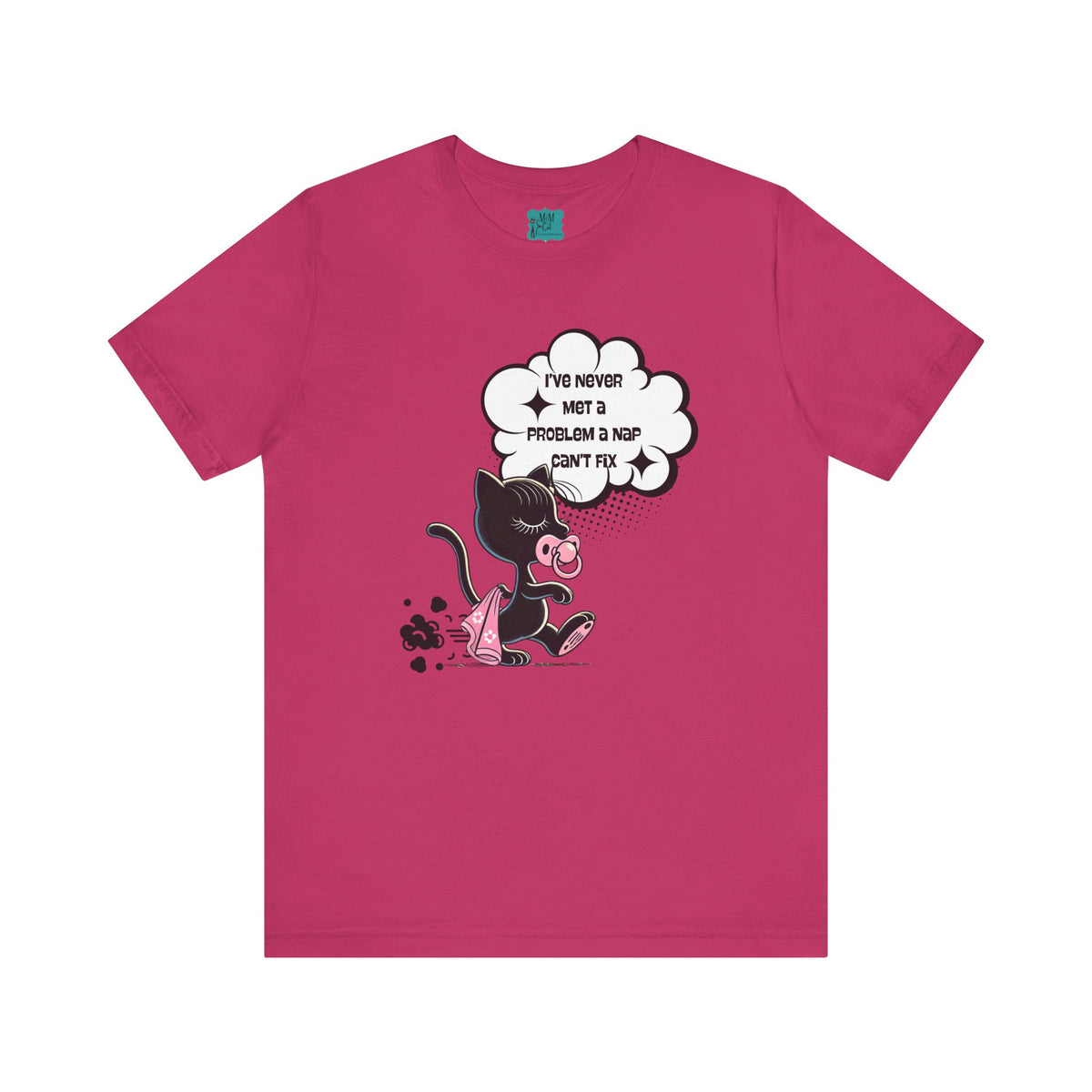 Quirky Retro Cat, Funny Mod Cat Dragging Blankie, Nap Quote Shirt Unisex Jersey Short Sleeve Tee - Mid Century Modern Gal