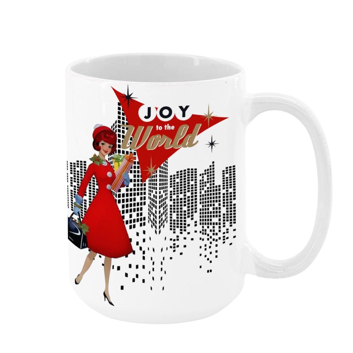 Mid Century Modern Christmas Joy To The World Mod Gal Cityscape Holiday Mug - Mid Century Modern Gal