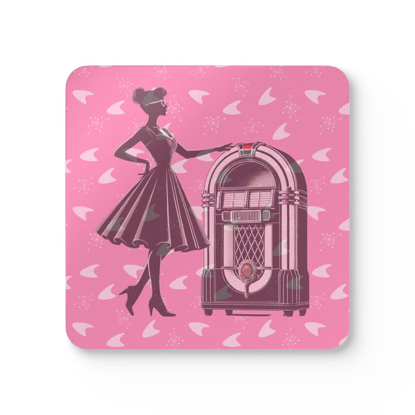 50s Diner, Pink Retro Jukebox Cork Coaster Set, Vintage Coasters, Bar Decor, Gift for Music Lovers