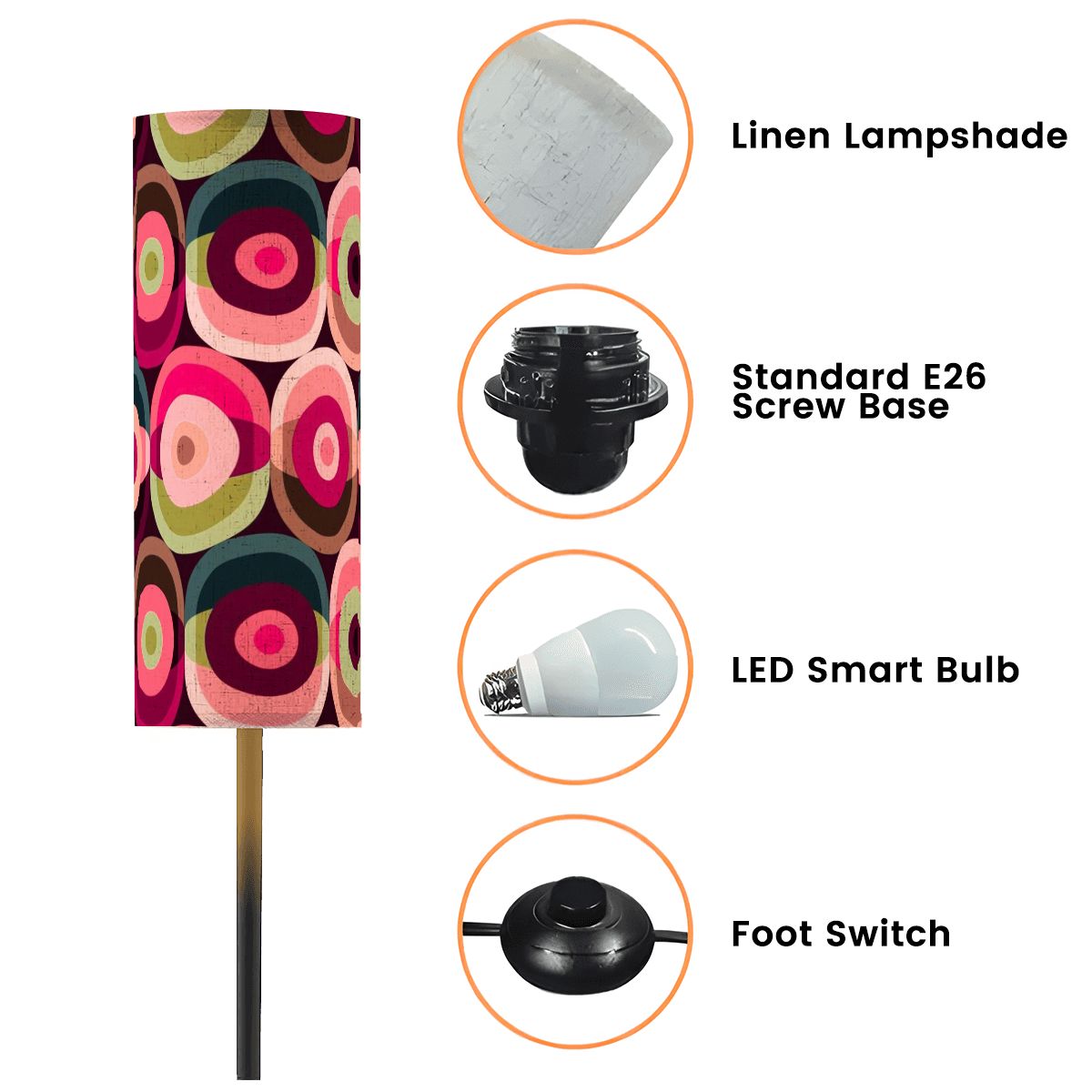 Mid Mod Groovy Orbs, Pink Green Retro MCM Slim Floor Lamp - Mid Century Modern Gal
