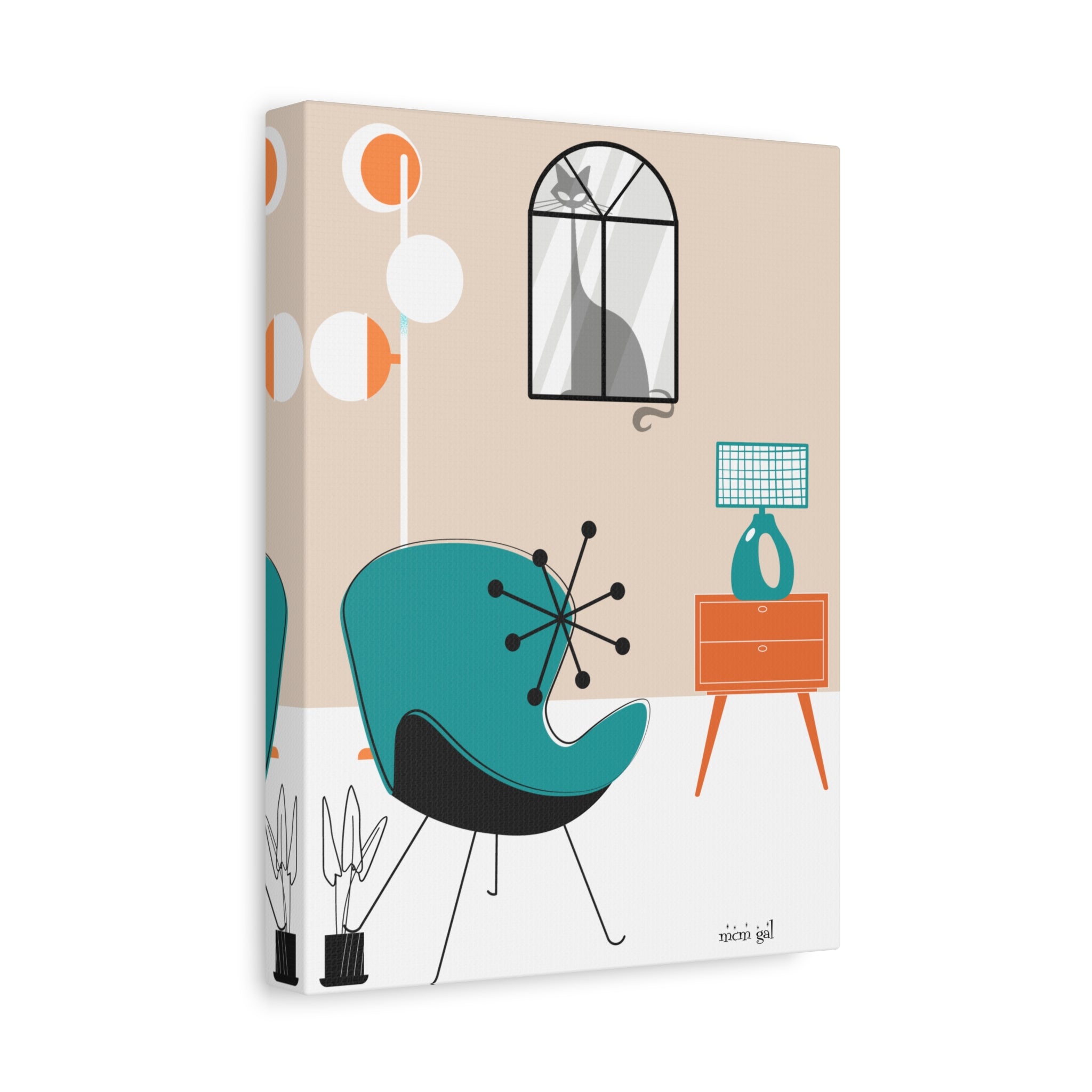 Atomic Cat Wall Art Mid-Century Modern Minimalist Canvas Art Print - Mid Century Modern Gal