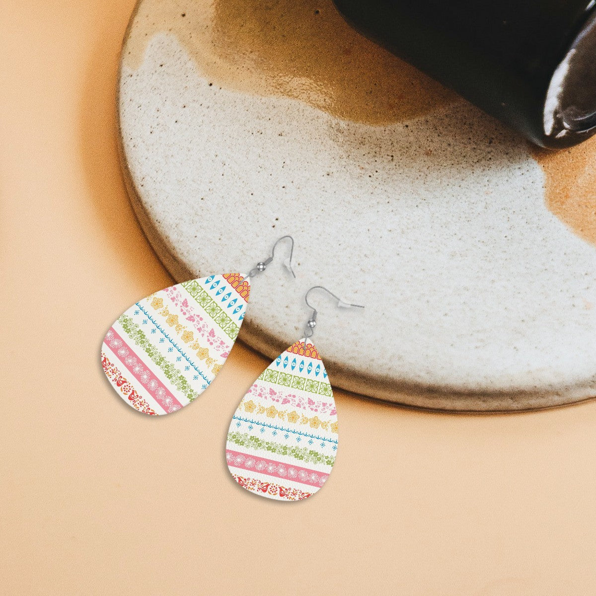 Pyrex Lover, Fun Kitschy Vegan Leather Teardrop Earrings - Mid Century Modern Gal
