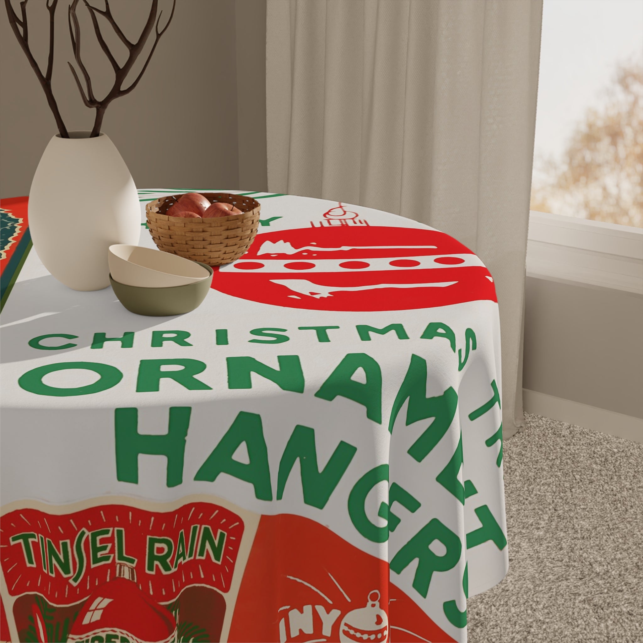 Original Shiny Brite Ornaments Advertisment Vintage Inspired Christmas Mod Tablecloth - Mid Century Modern Gal