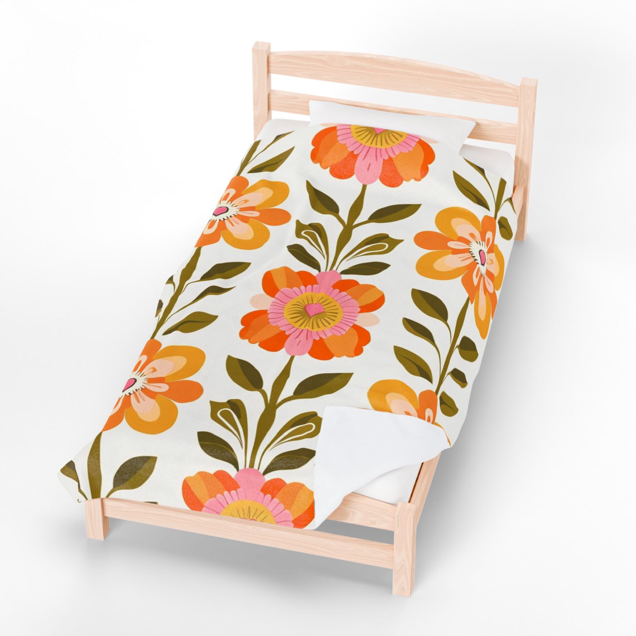Scandinavian Mid Century Modern Floral Velveteen Plush Blanket - Cozy, Soft Throw for Home Decor & Gift Giving - Mid Century Modern Gal