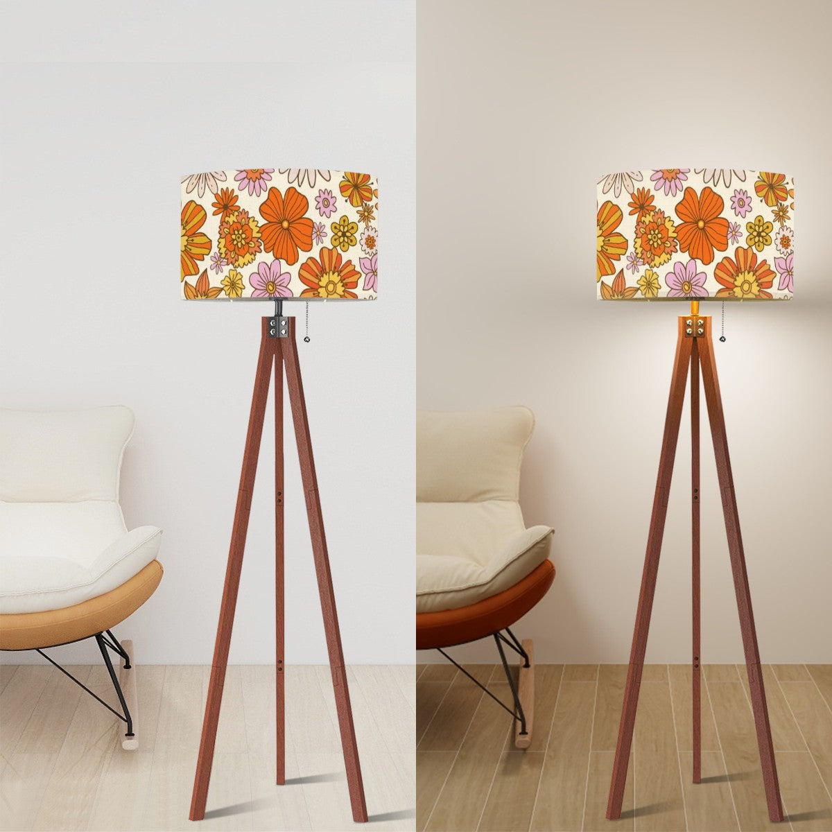 Retro 60s 70s Flower Power Tripod Floor Lamp - Mid Century Modern Gal