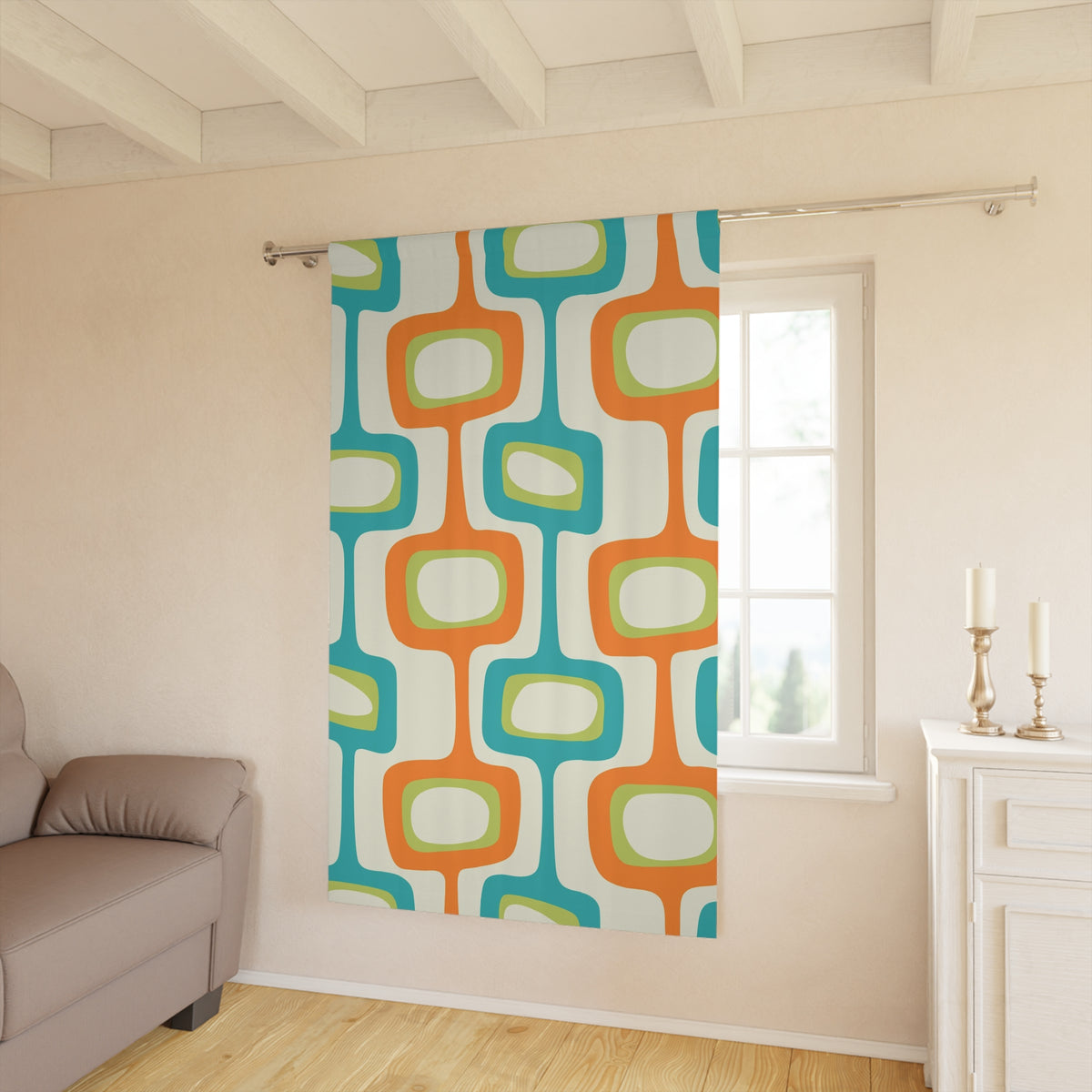 Mid Century Modern Window Curtain Orange Aqua Lime Green Googie Style MCM Livingroom, Bedroom Curtain - Mid Century Modern Gal