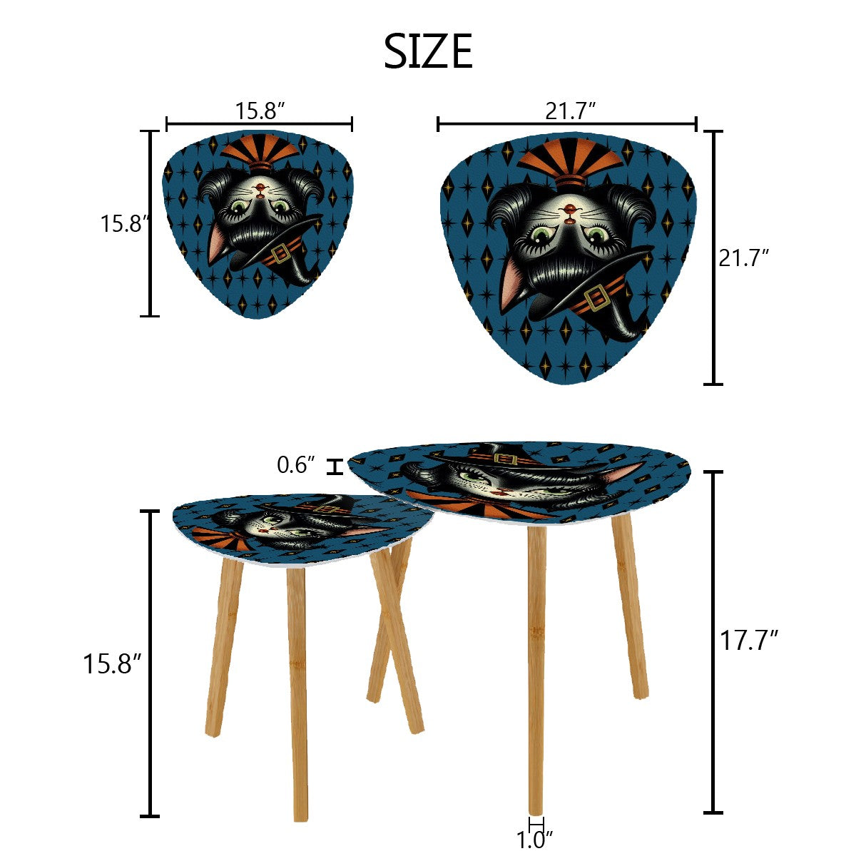 Vintage Halloween Black Cat Sexy Sexton Mid Century Modern Blue Nesting Tables - Mid Century Modern Gal